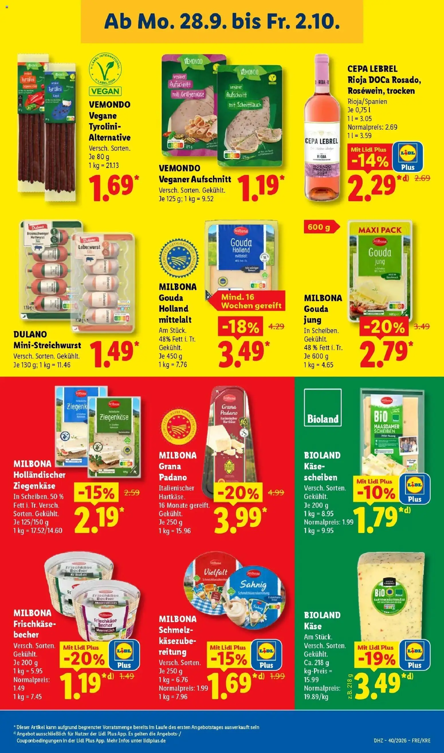 Lidl Prospekt Leegebruch (ab 28.09.2026) zum Blättern » Angebote | Seite: 19 | Produkte: Grana Padano, Käse, Ziegenkäse, Frischkase