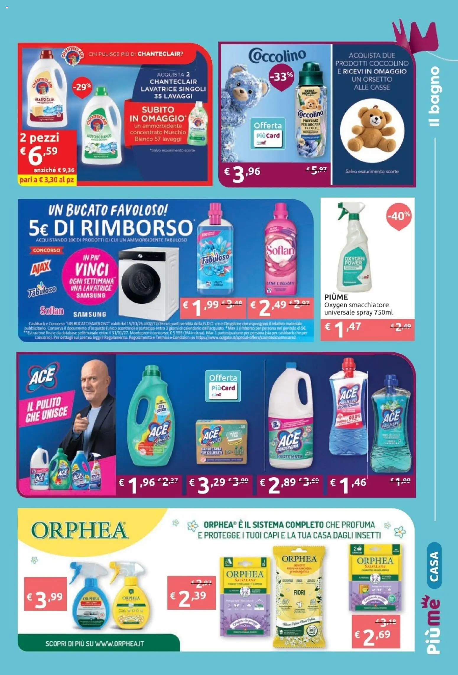 Volantino PiùMe del 26/10/2026 | Pagina: 18 | Prodotti: Ammorbidente, Lavatrice, Bagno, Samsung