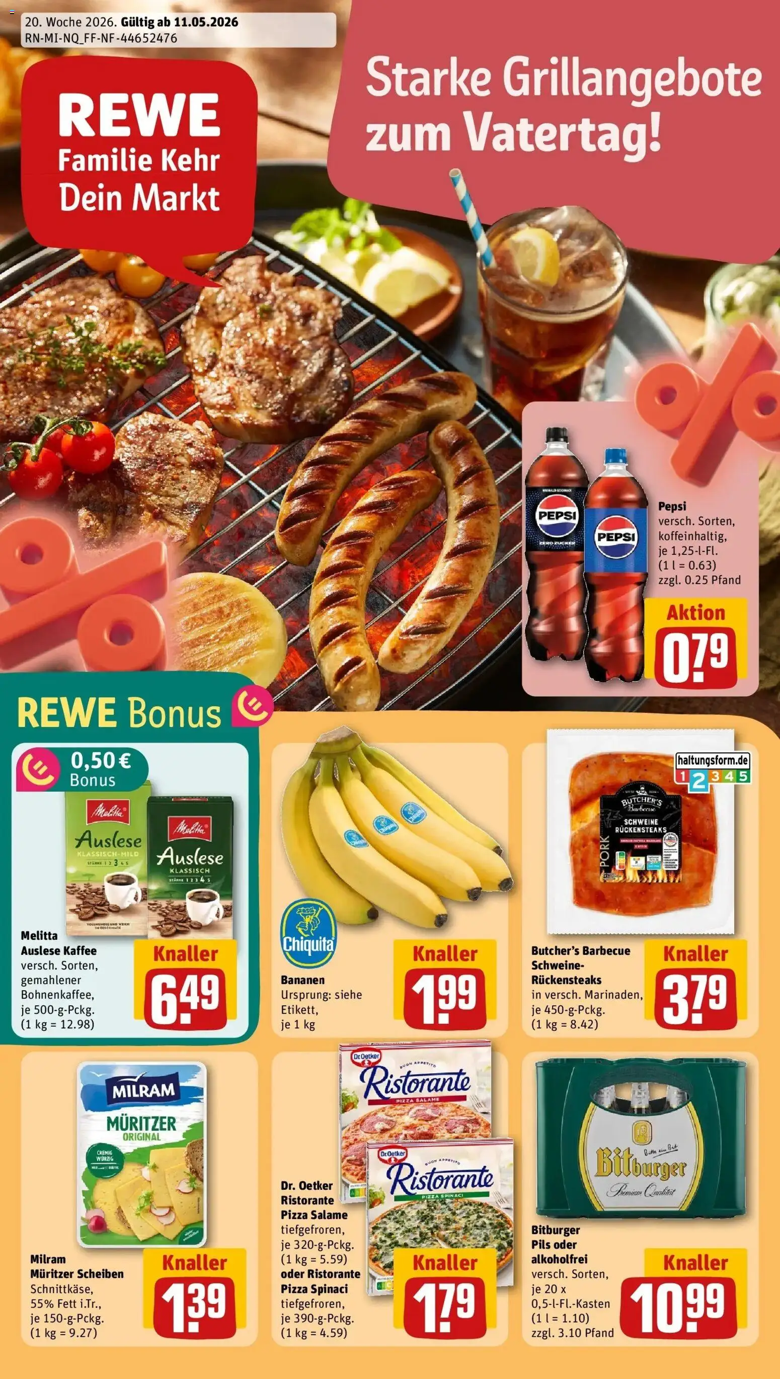 Rewe Prospekt Neuental / Bischhausen	 – gültig ab 10.05.2026 | Seite: 1 | Produkte: Bitburger, Zucker, Pepsi, Steak