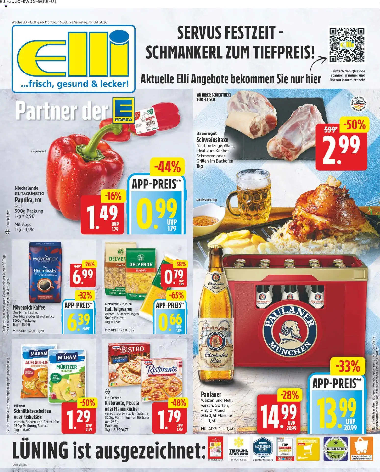 Elli Markt Prospekt – gültig ab 14.09.2026 | Seite: 1 | Produkte: Milram, Bauerngut, Fleisch, Paulaner