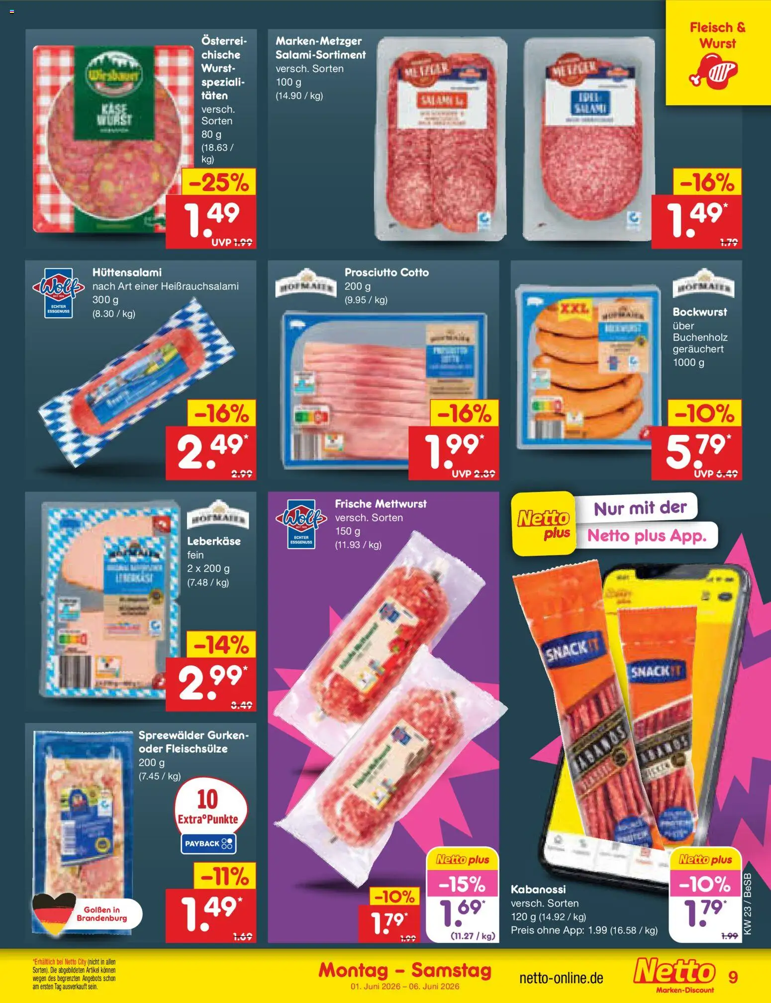 Netto Marken-Discount Prospekt – gültig ab 01.06.2026 | Seite: 9 | Produkte: Bockwurst, Wurst, Fleisch, Gurken