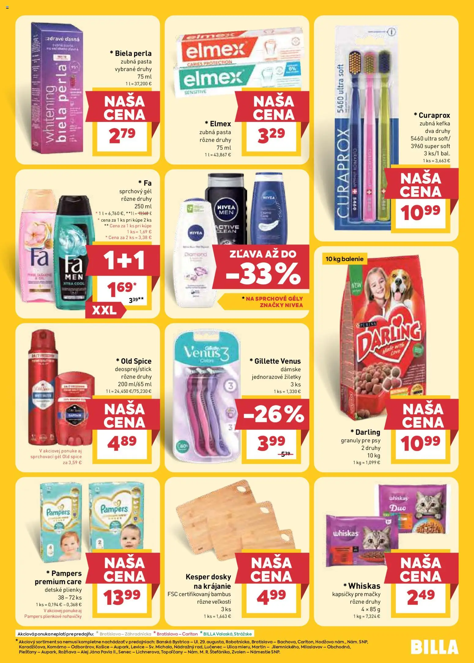 Nové Billa akcie – leták je platný od 12.08.2026 | Strana: 23 | Produkty: Zubná kefka, Whiskas, Nohavičky, Kapsičky