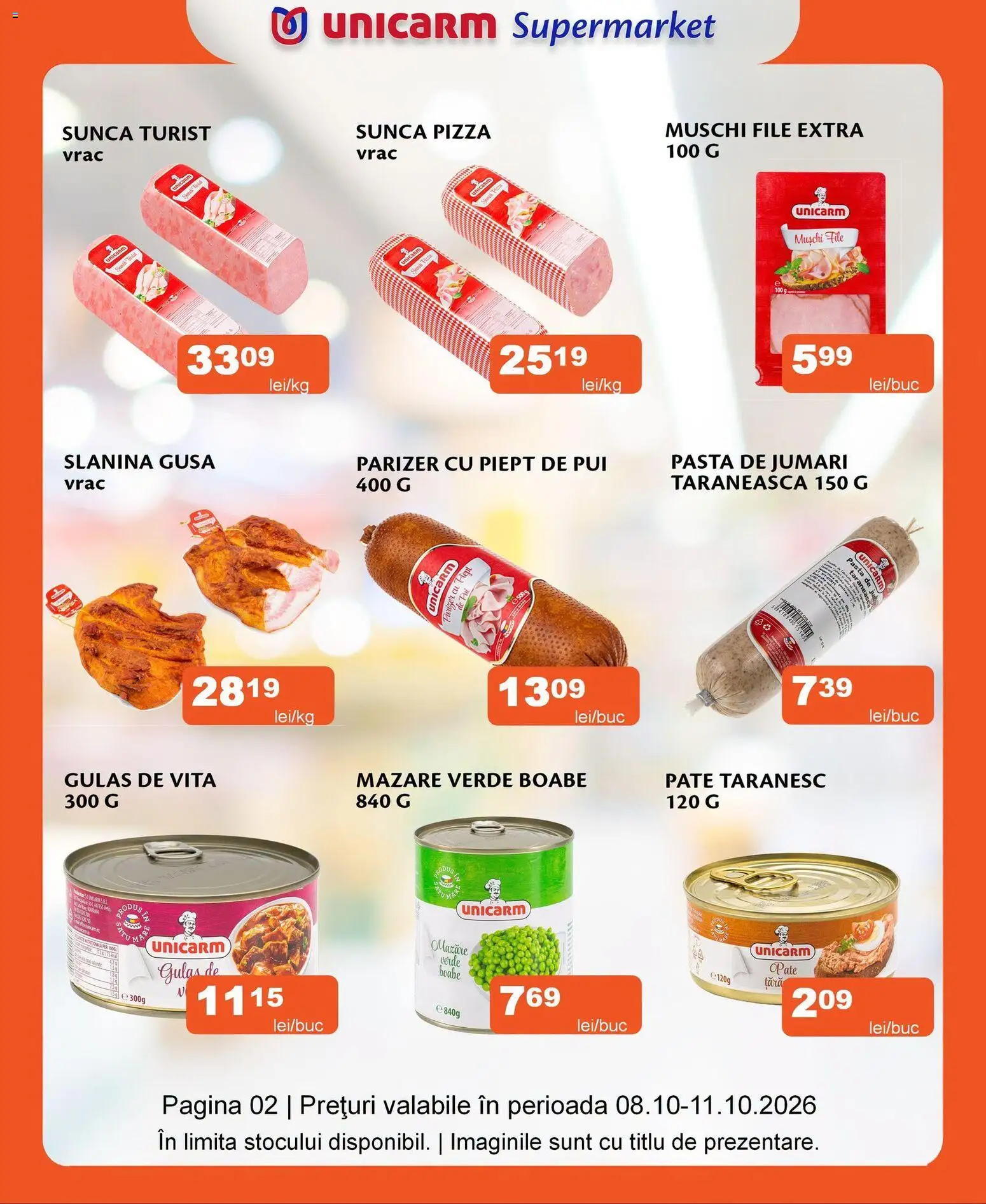 Noul catalog Unicarm – valabil de la 08.10.2026 | Pagină: 1 | Produse: Vită, Slanina, Pate, Mușchi