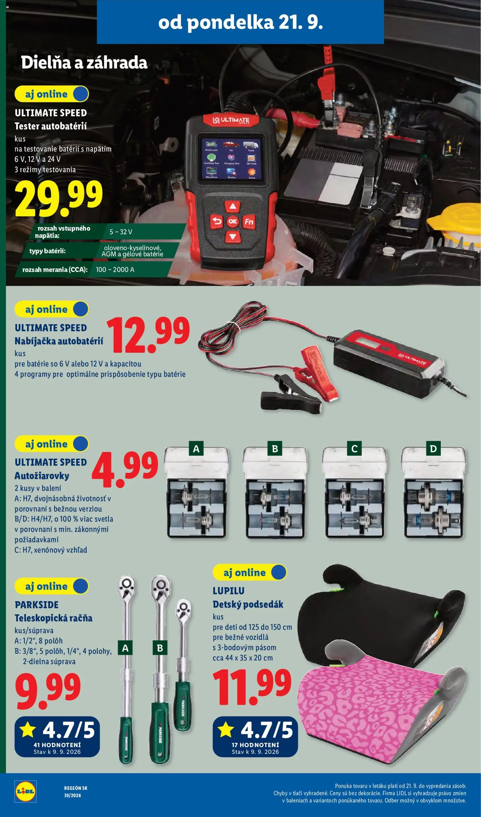 Nové Lidl akcie – leták je platný od 21.09.2026 | Strana: 55 | Produkty: Nabíjačka, Parkside, Svetlá