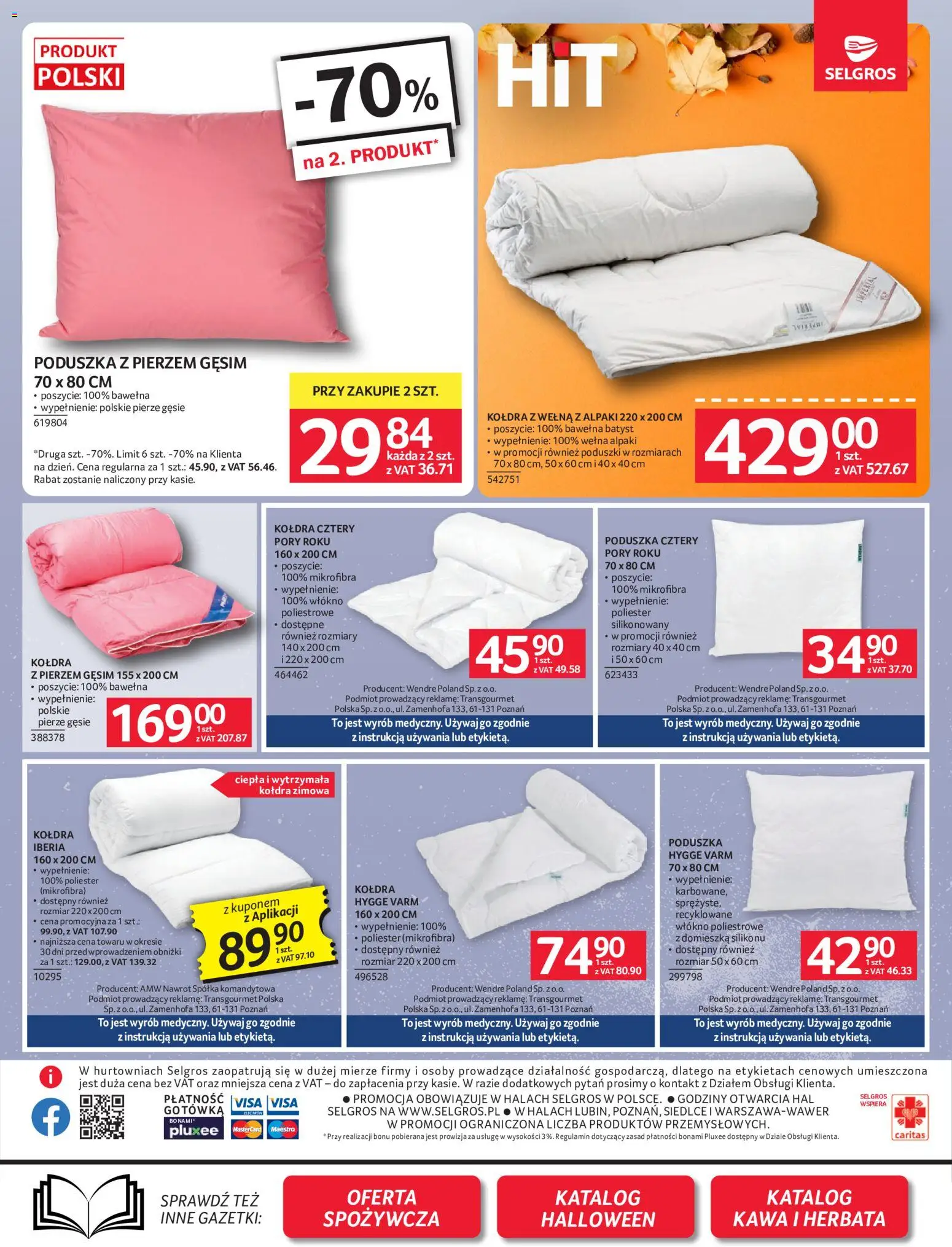 Selgros cash&carry gazetka - Oferta przemysłowa od 08.10.2026 | Strona: 20 | Produkty: Poduszka, Kawa, Herbata, Kołdra