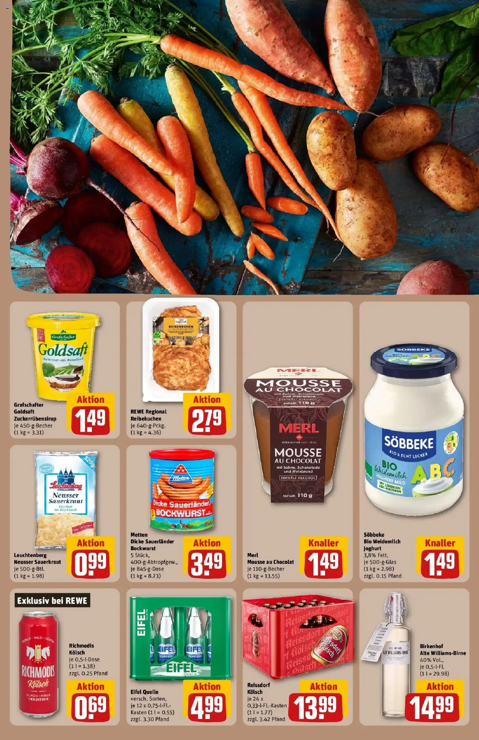 REWE Prospekt ab 26.10.2026 zum Blättern » Angebote | Seite: 23 | Produkte: Bockwurst, Joghurt, Schokolade, Alkohol