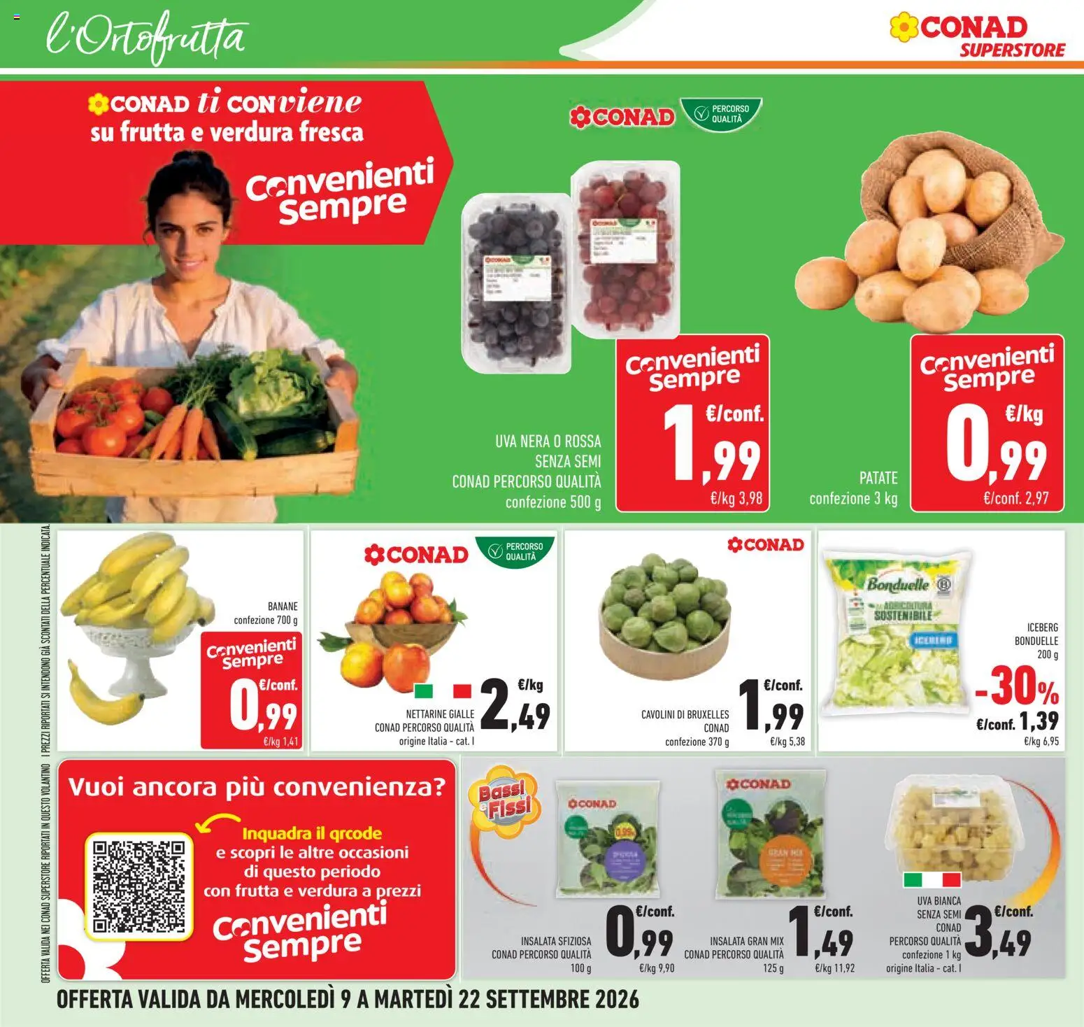Volantino Conad del 09/09/2026 | Pagina: 26 | Prodotti: Frutta, Uva, Nettarine, Cavolini di bruxelles