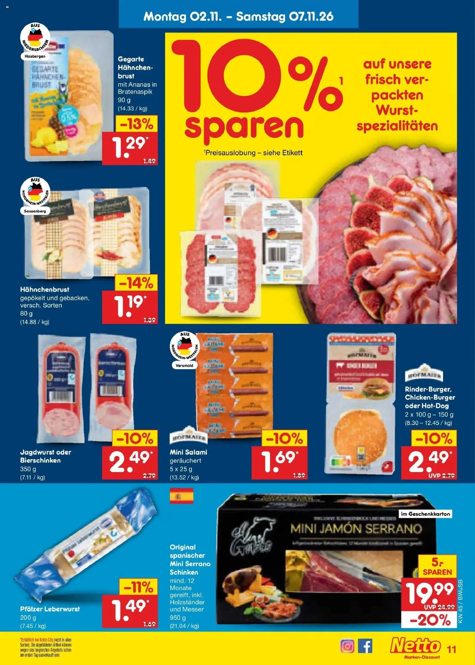 Netto Marken-Discount Prospekt Bielefeld (ab 02.11.2026) » Angebote | Seite: 17 | Produkte: Hahnchen, Ananas, Salami, Serrano schinken