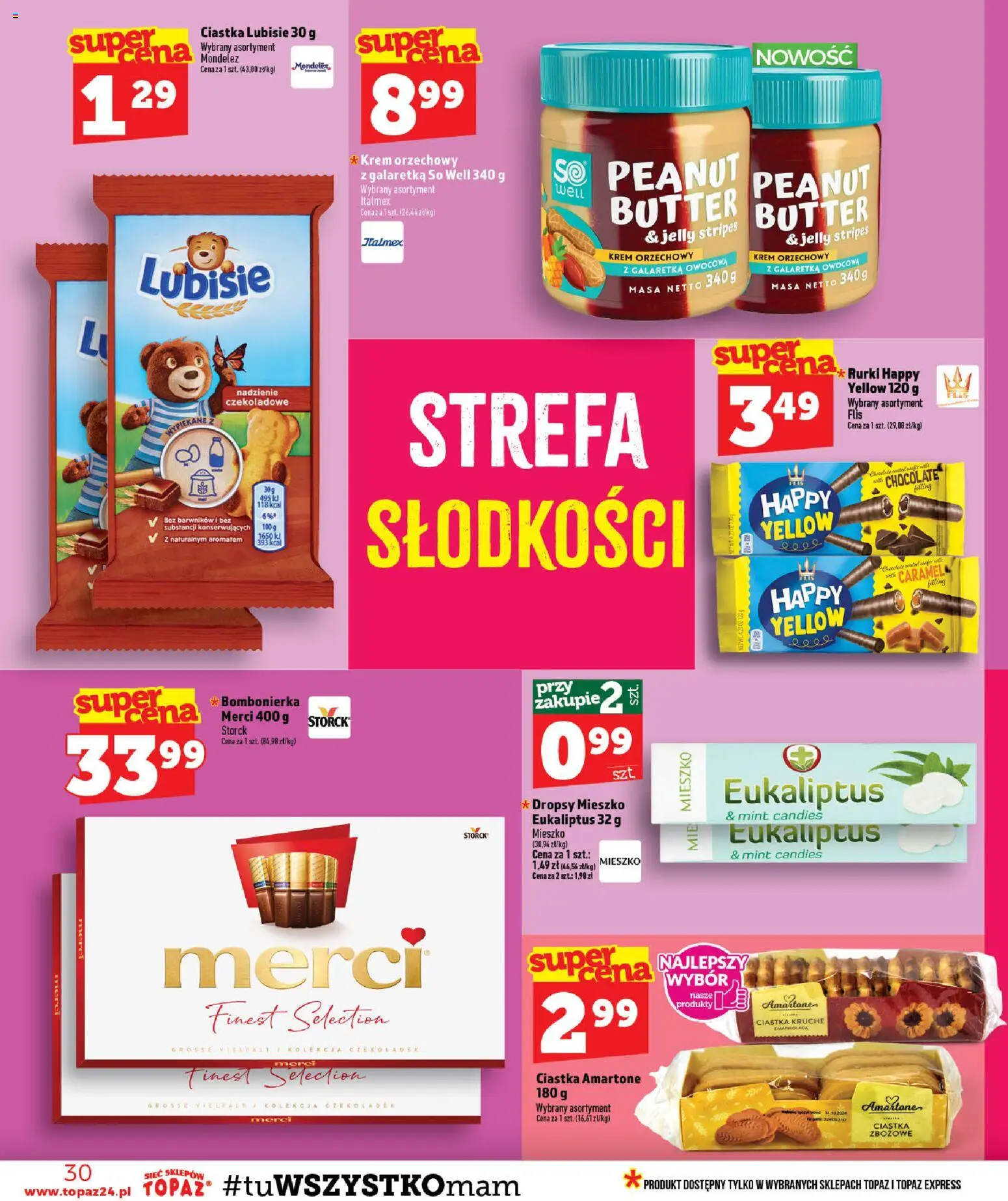 Topaz gazetka od 23.07.2026 | Strona: 30 | Produkty: Bombonierka, Merci, Ciastka, Krem