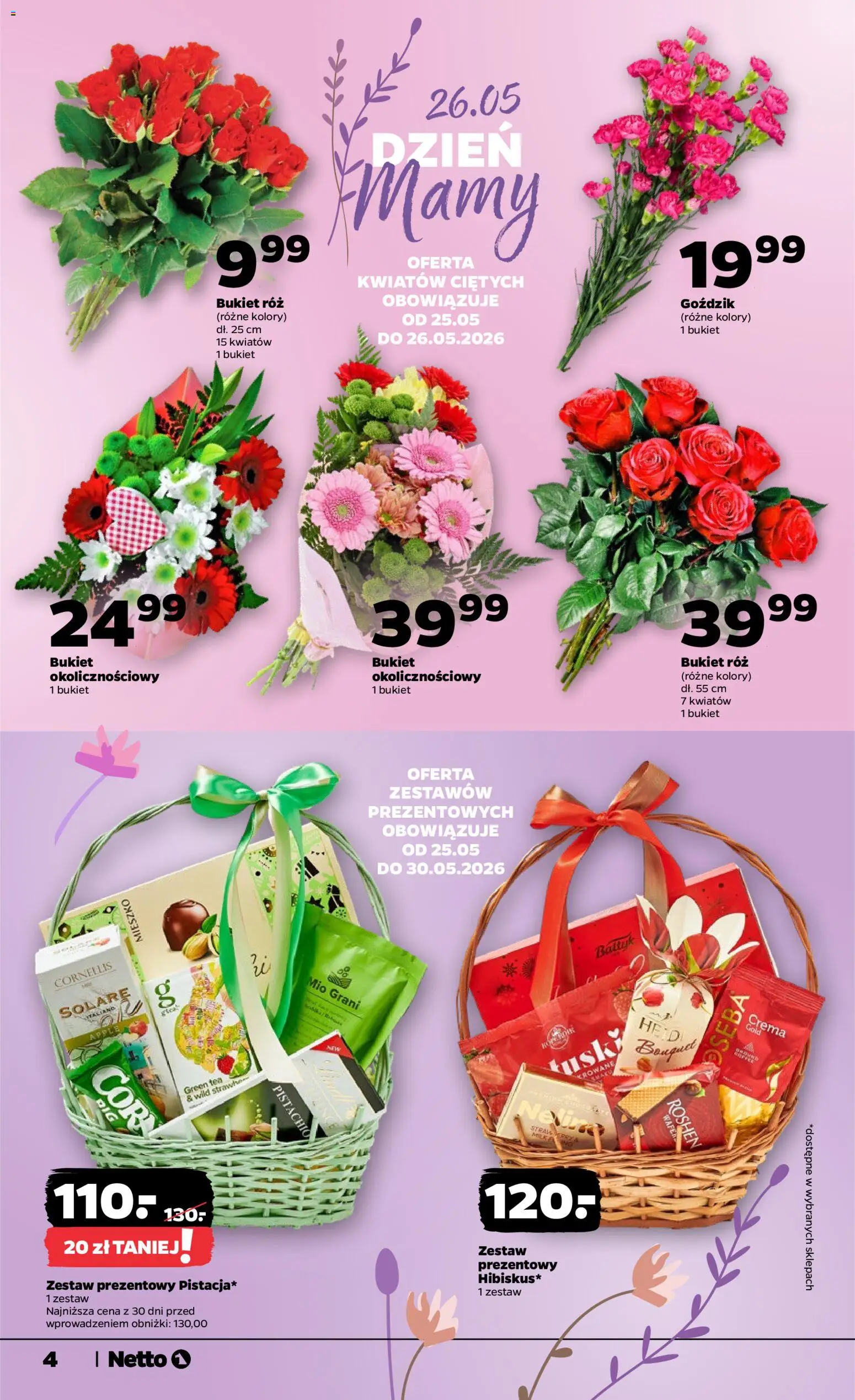 Netto gazetka od poniedziałku spożywcza od 25.05.2026 | Strona: 4 | Produkty: Goździk, Róż