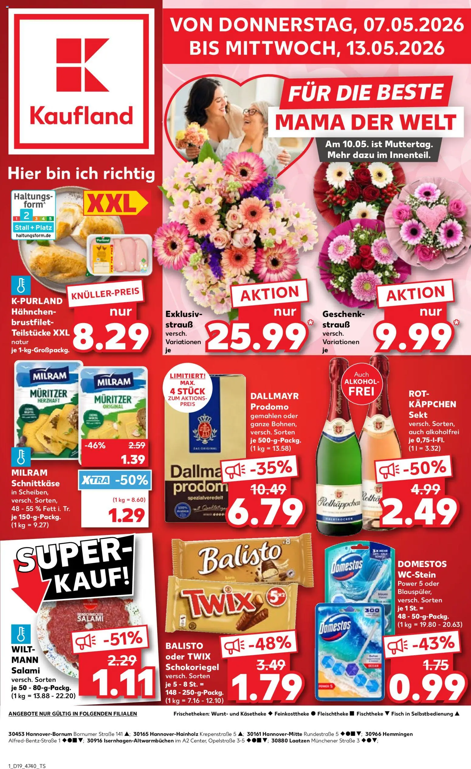 Kaufland Prospekt Hannover	 – gültig ab 07.05.2026 | Seite: 1 | Produkte: Twix, Fisch, Dallmayr, Dallmayr prodomo