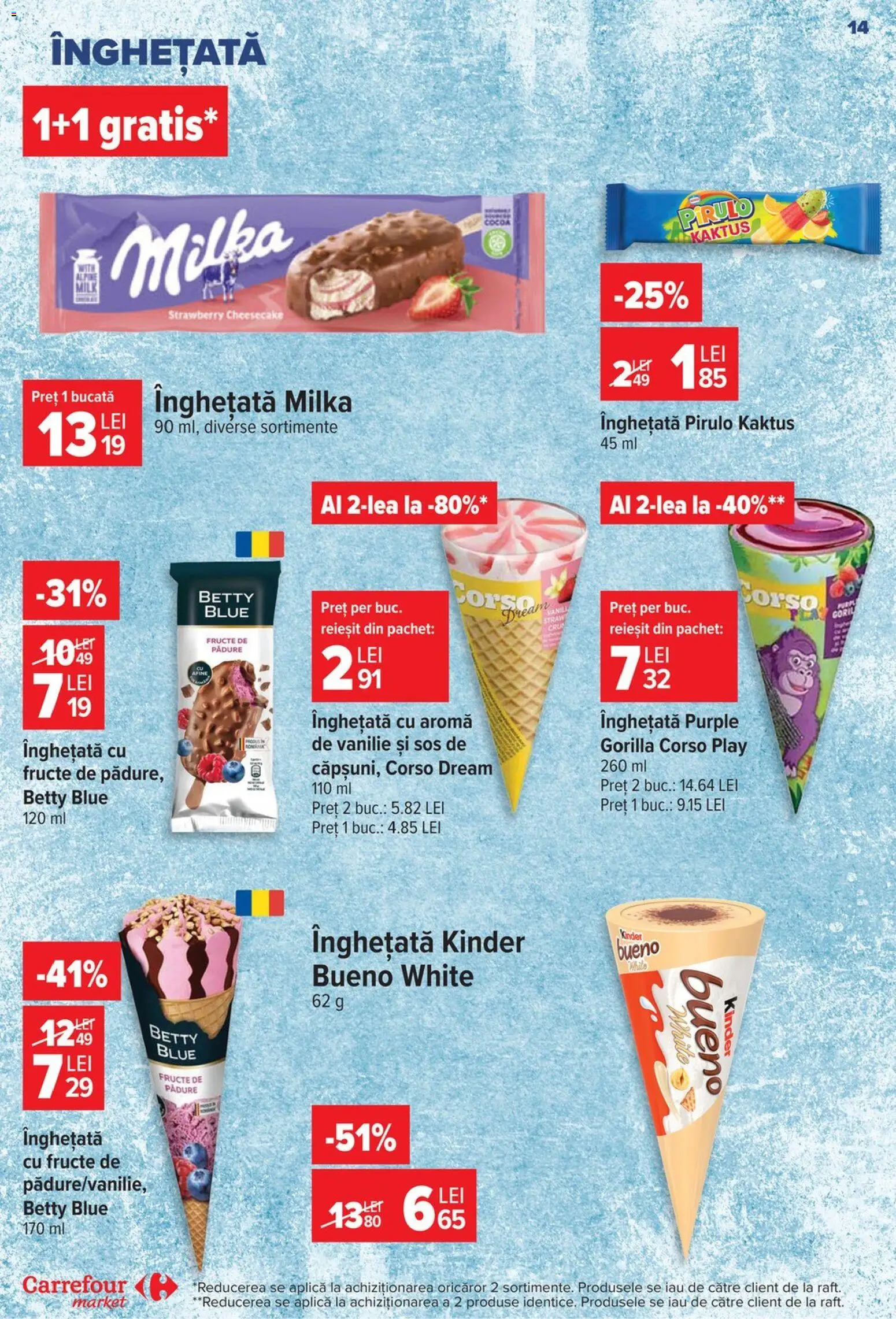 Noul catalog Carrefour – valabil de la 17.06.2026 | Pagină: 13 | Produse: Înghețată, Fructe, Sos