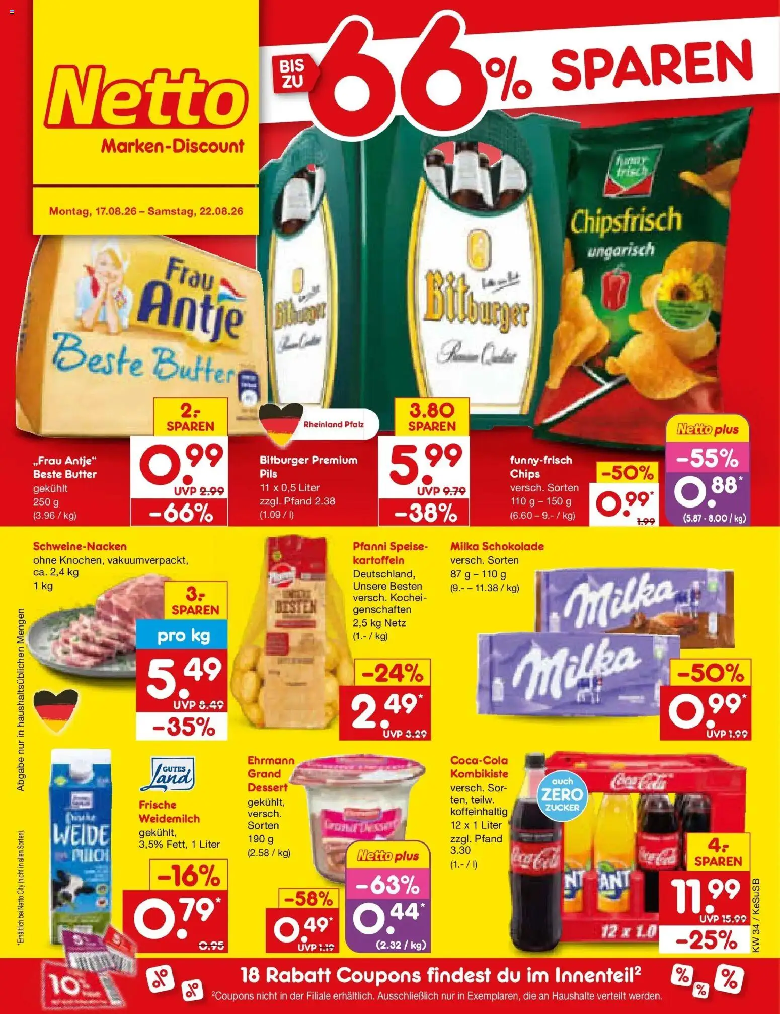 Netto Marken-Discount Prospekt Kruft – gültig ab 17.08.2026 | Seite: 1 | Produkte: Butter, Schokolade, Schweinenacken, Milka