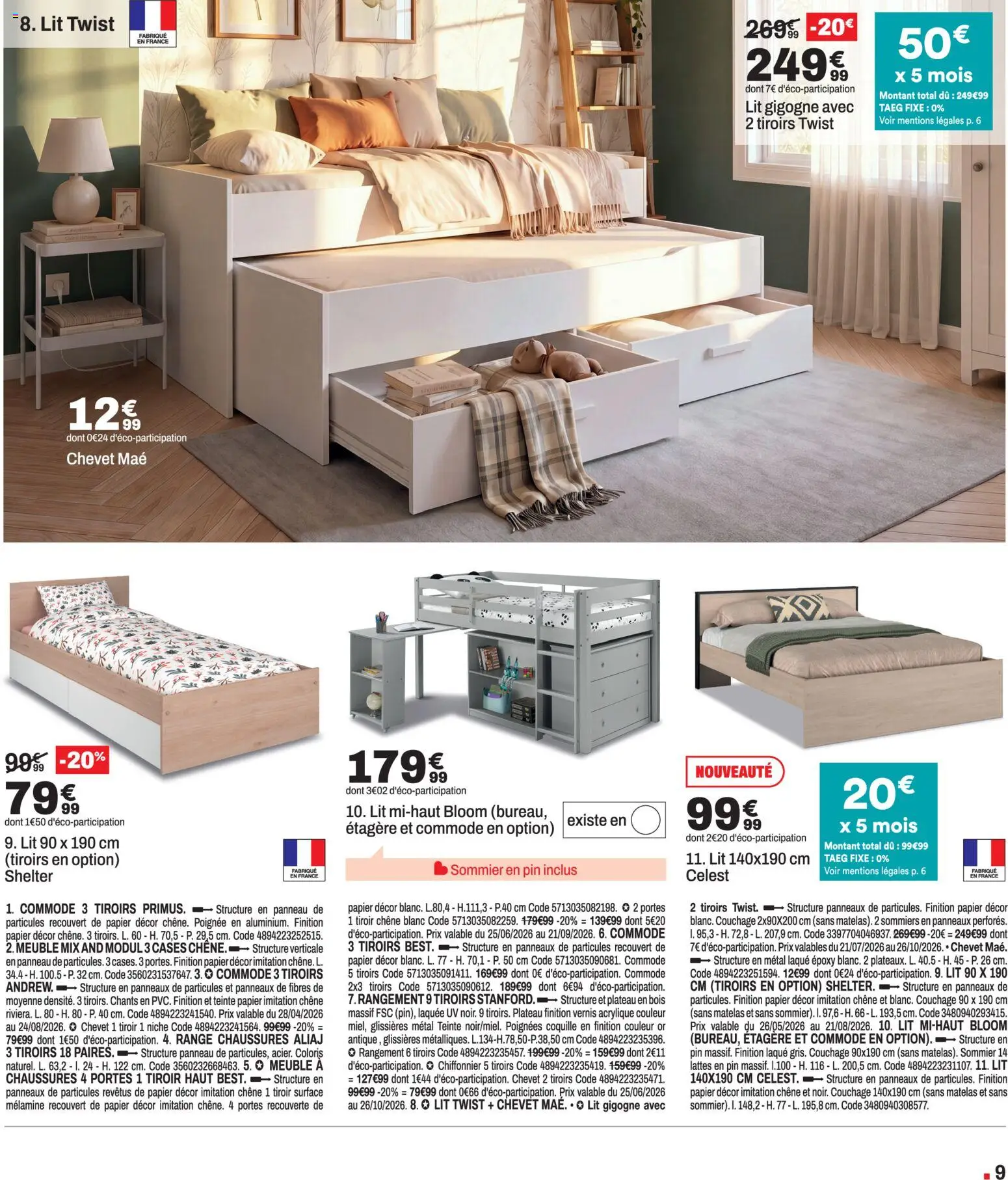 {H1} | Page: 9 | Produits: Poignées, Lit, Commode, Range chaussures