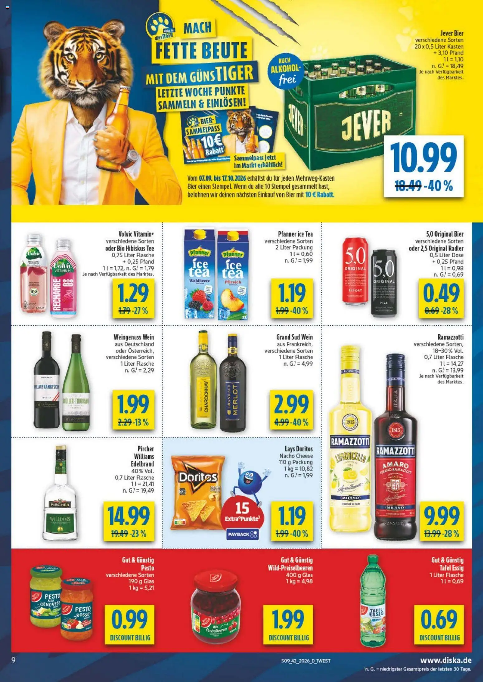 Diska Bayern – gültig ab 12.10.2026 | Seite: 9 | Produkte: Merlot, Radler, Alkohol, Tee