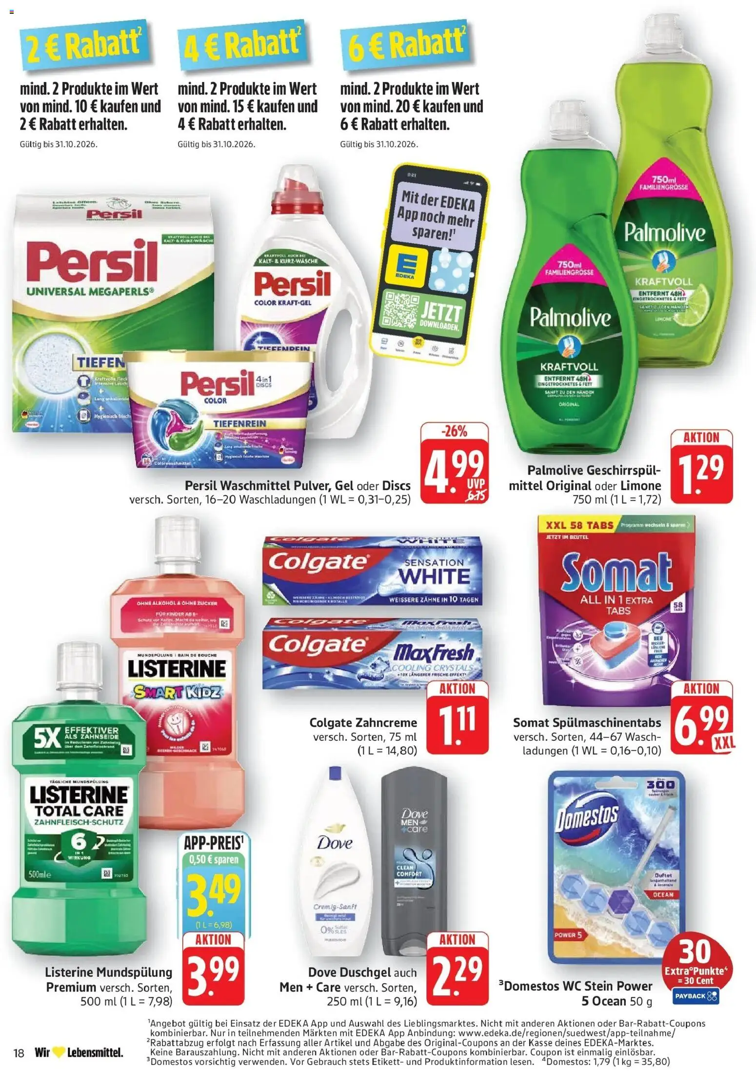 E center Prospekt Eislingen (ab 26.10.2026) zum Blättern | Seite: 18 | Produkte: Spülmaschinentabs, WC Stein, Persil, Listerine