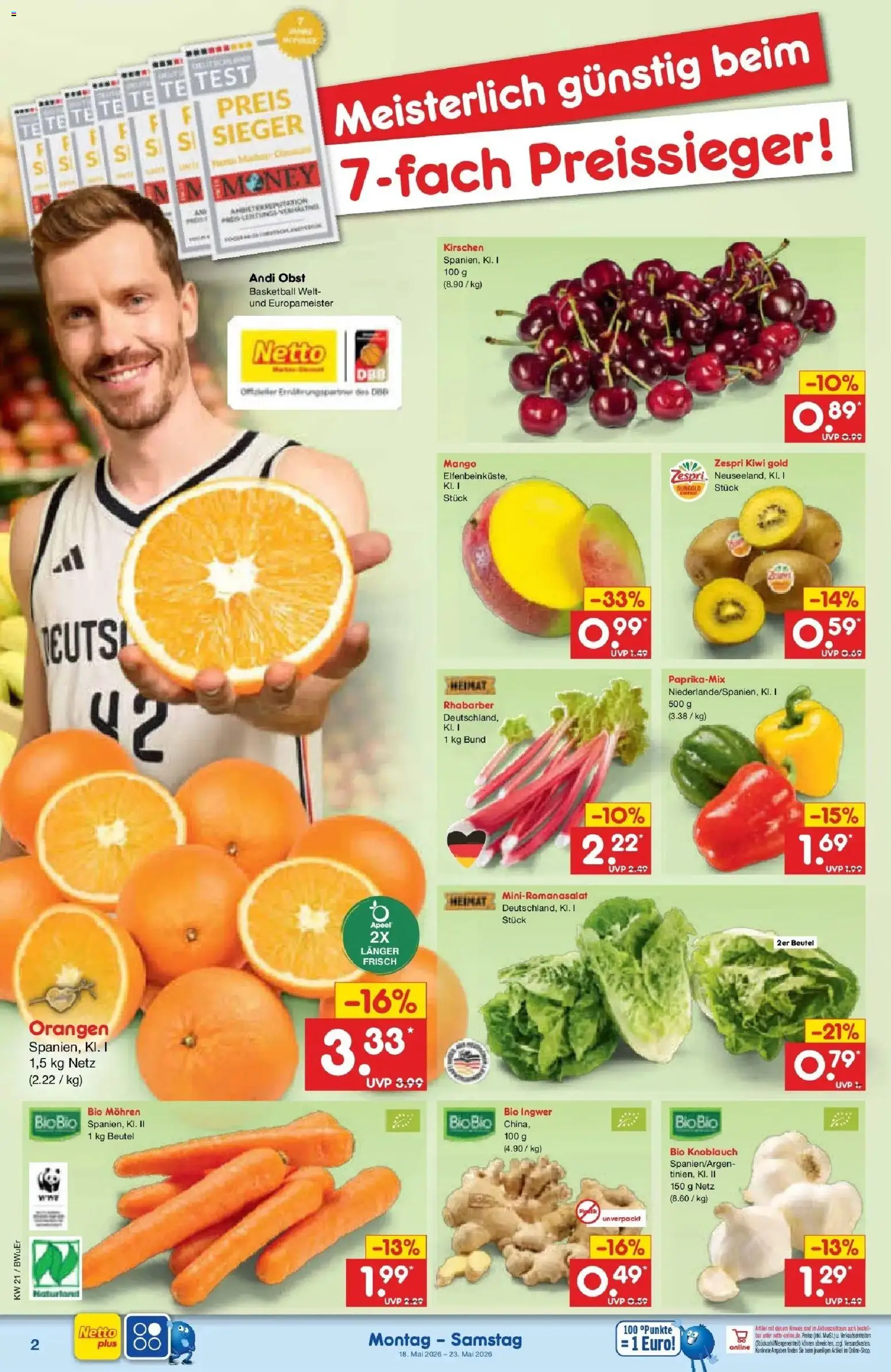 Netto Marken-Discount Prospekt Stemwede-Dielingen	 – gültig ab 17.05.2026 | Seite: 2 | Produkte: Orangen, Mohren, Knoblauch, Rhabarber