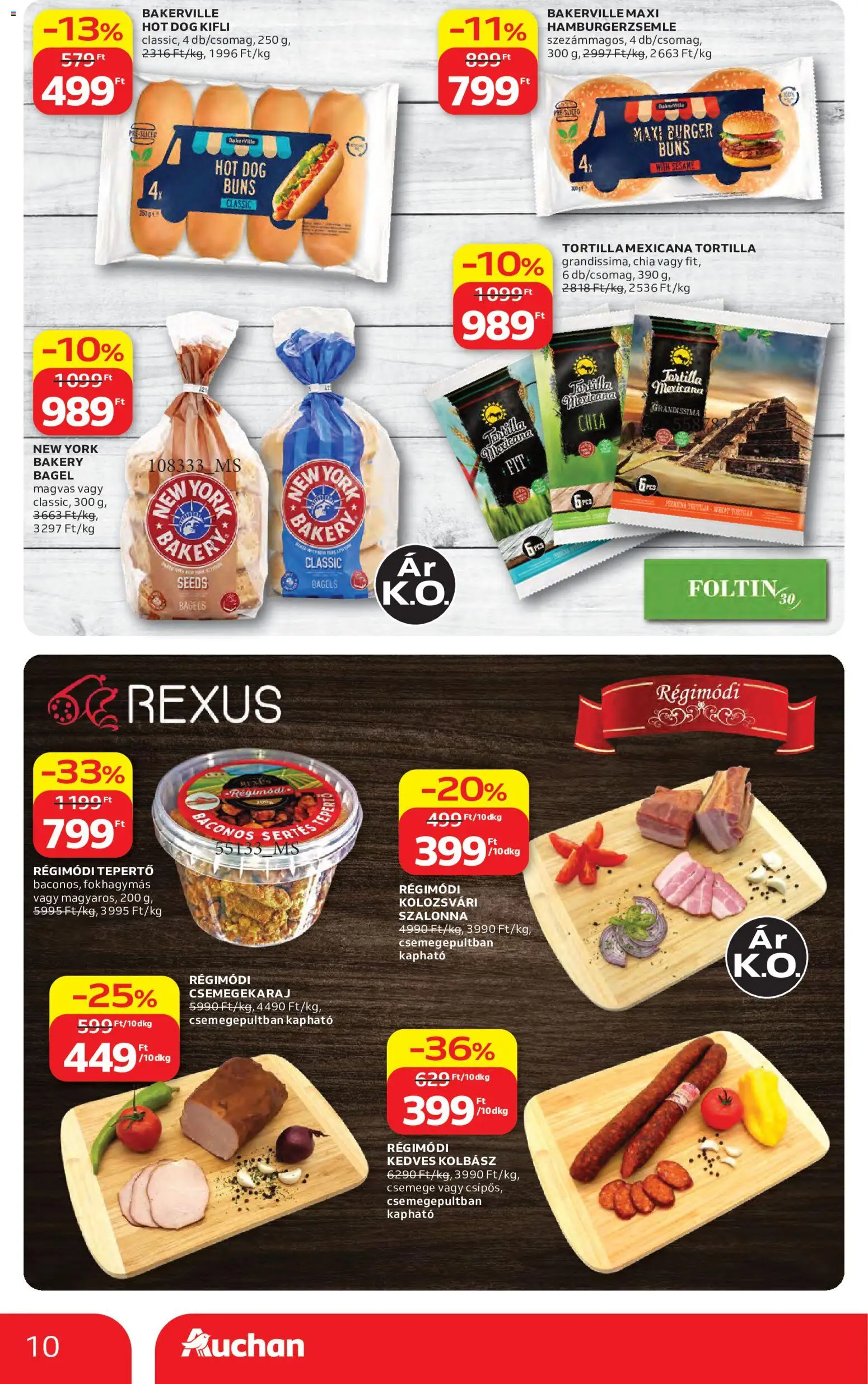 Auchan akciós ujság - amely érvényes a következő dátumtól: 2026.08.27. | Oldal: 10 | Termékek: Tortilla, Kifli, Hamburgerzsemle, Csemege