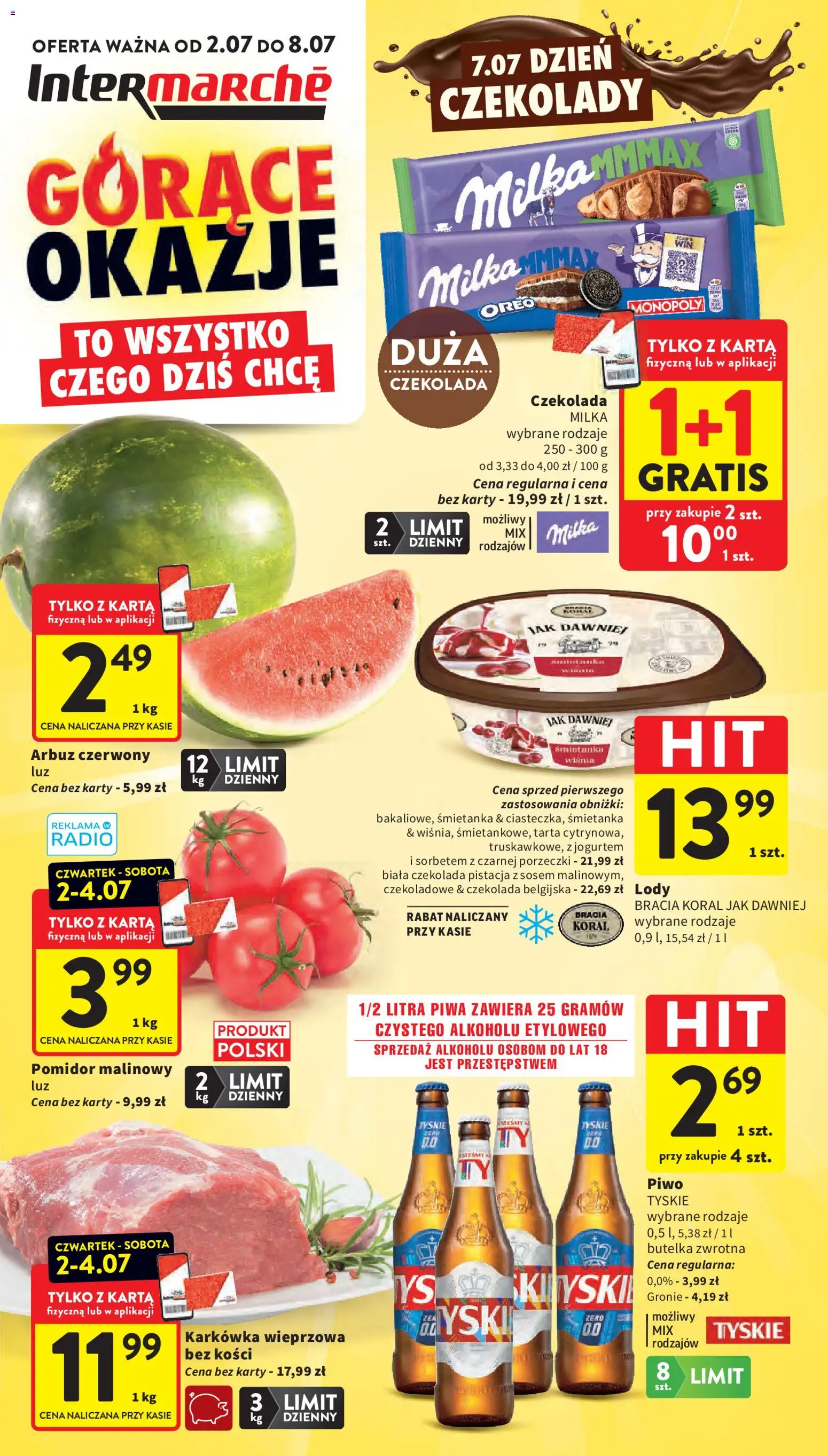 Intermarche gazetka od 02.07.2026 | Strona: 1 | Produkty: Karta, Pomidor malinowy, Radio, Milka