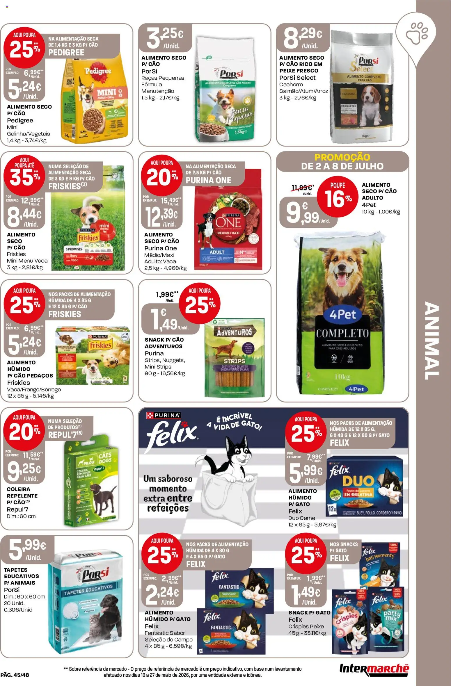 Intermarché folheto │ válido de 02/07/2026 | Página: 45 | Produtos: Purina one, Gelatina, Base, Repelente