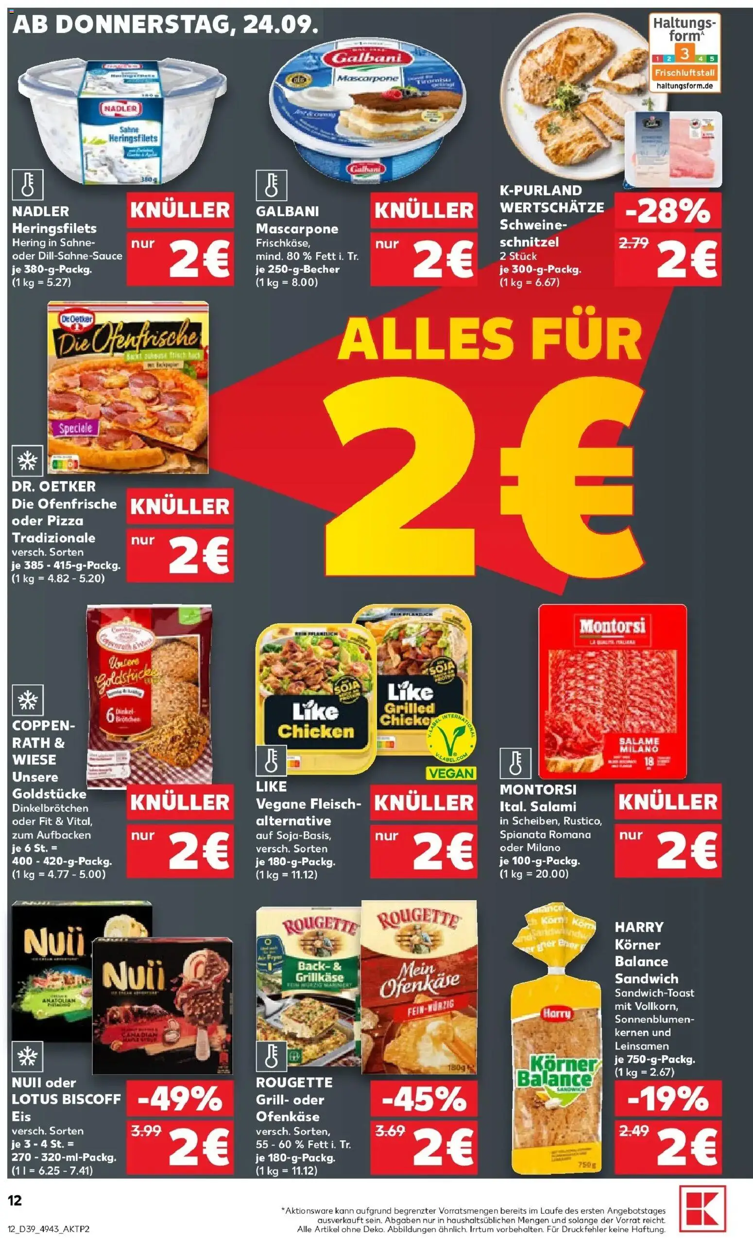Prospekt Kaufland ab 24.09.2026 » Angebote Online zum Blättern | Seite: 12 | Produkte: Schnitzel, Ofenfrische, Pizza, Sahne