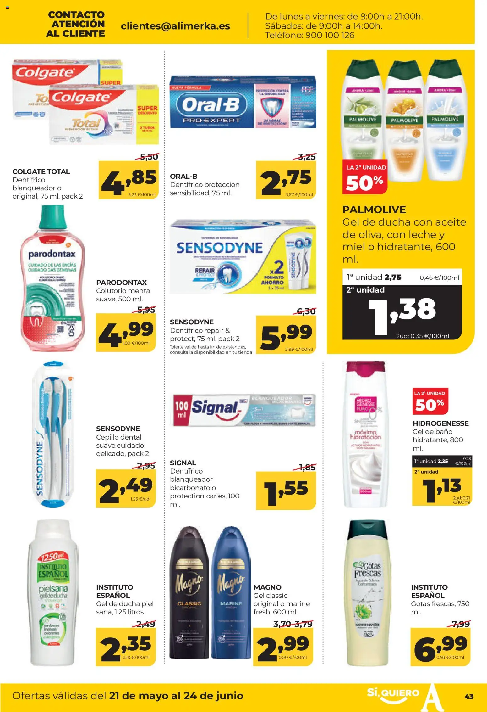 Alimerka Mensual  Castilla y León │ válido desde el 21.05.2026 | Página: 45 | Productos: Cepillo, Agua de colonia, Gel de ducha, Ducha