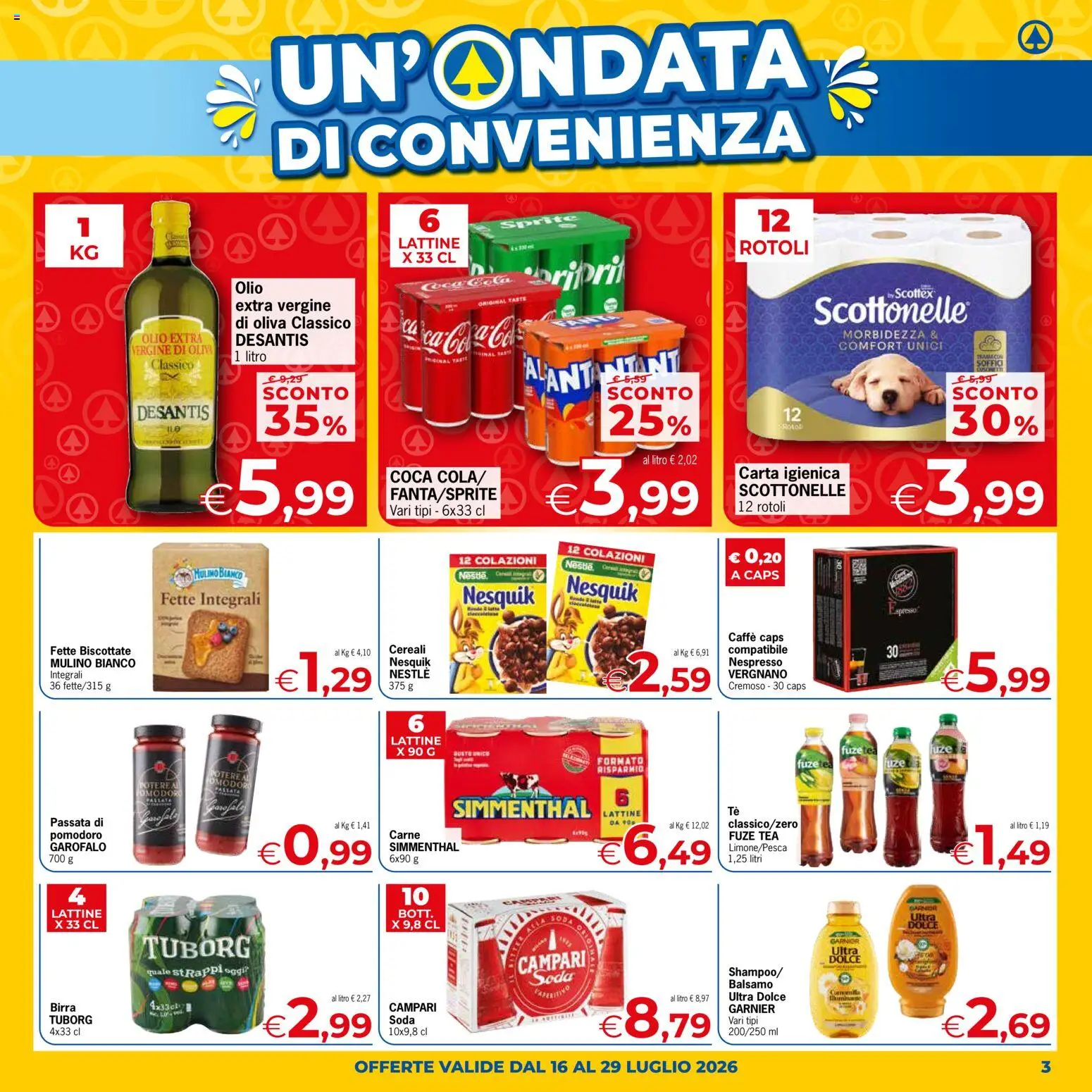 Volantino Eurospar del 16/07/2026 | Pagina: 3 | Prodotti: Birra, Pomodoro, Olio, Coca Cola