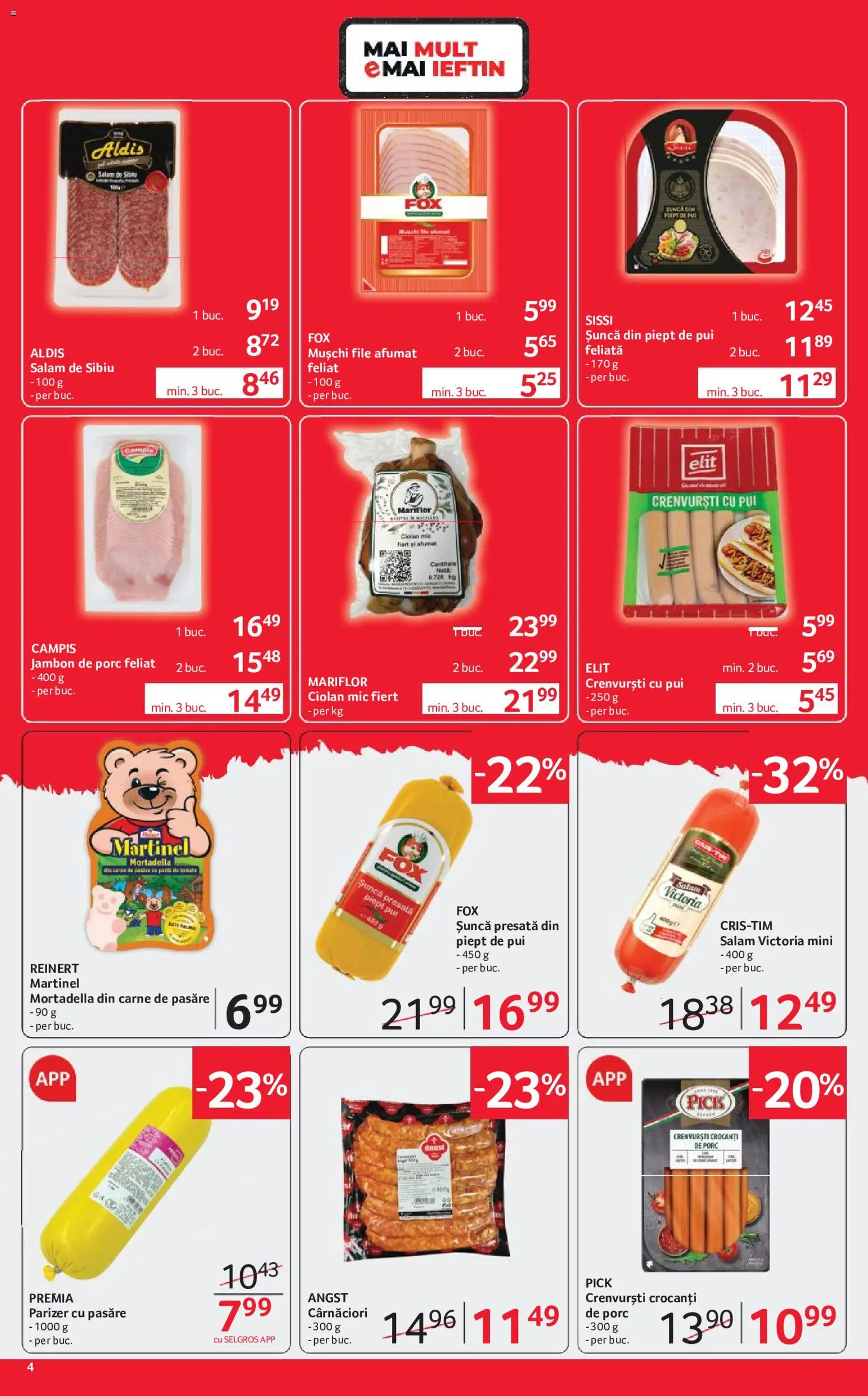 Noul catalog Selgros – valabil de la 26.06.2026 | Pagină: 4 | Produse: Crenvurști, Salam, Șuncă, Parizer