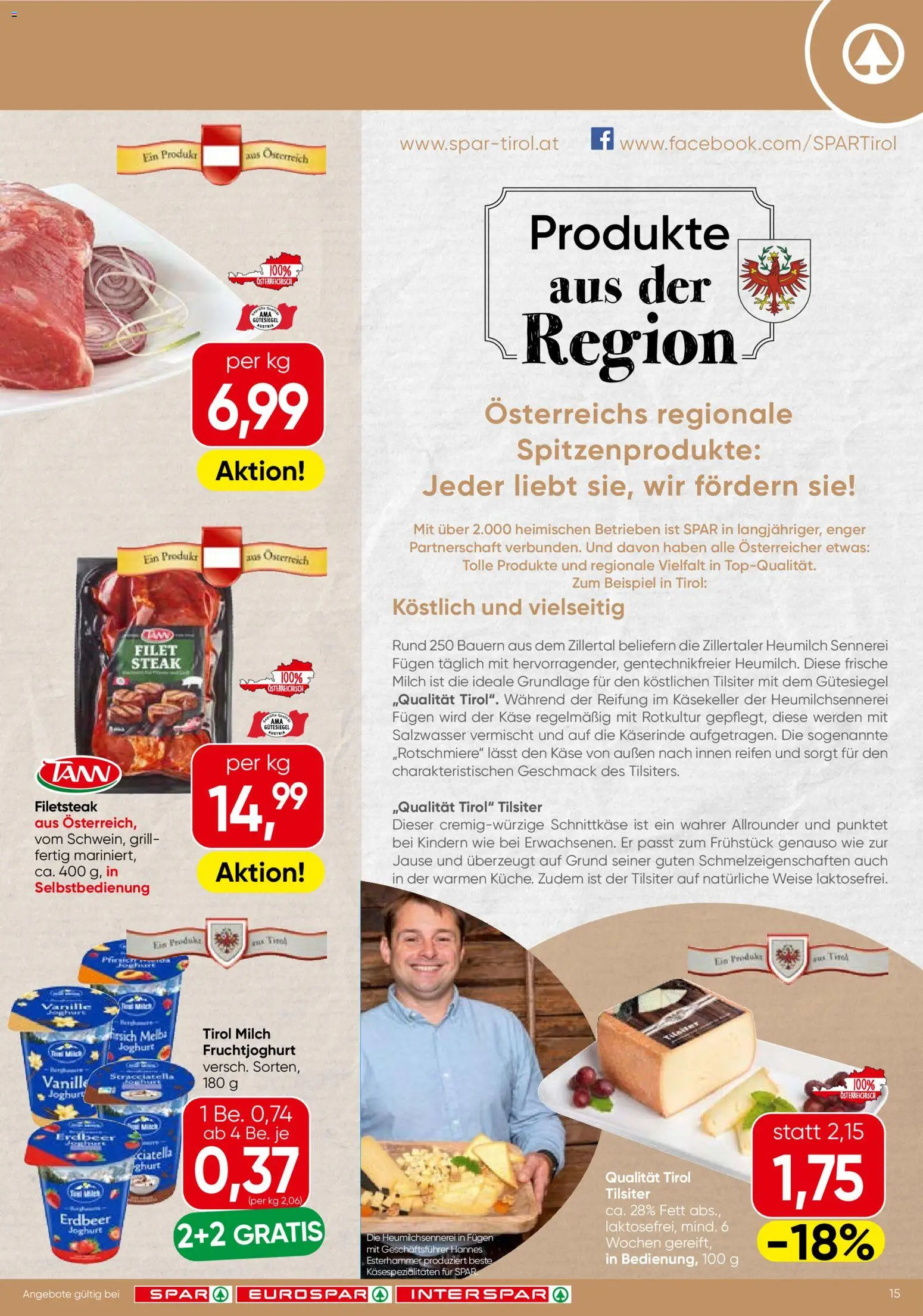 Spar Flugblatt - Tirol gültig ab 18.06.2026 | Seite: 15 | Produkte: Grill, Milch, Käse, Joghurt