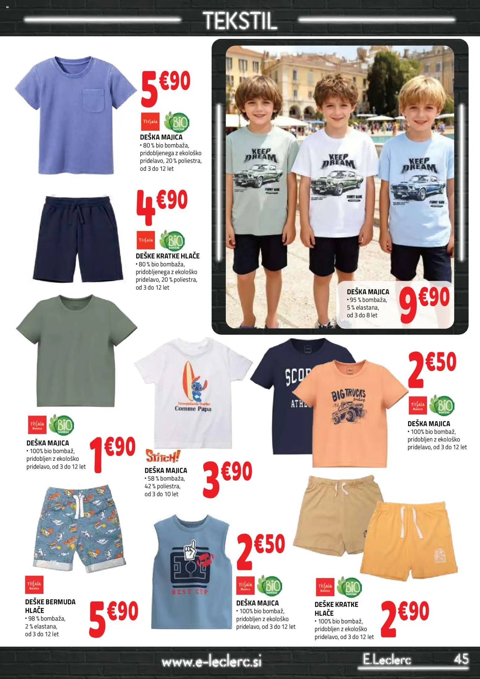 Novi E.leclerc katalog ponudbe – veljaven od 05.08.2026 | Stran: 45 | Izdelki: Majica, Hlace, Kratke hlace
