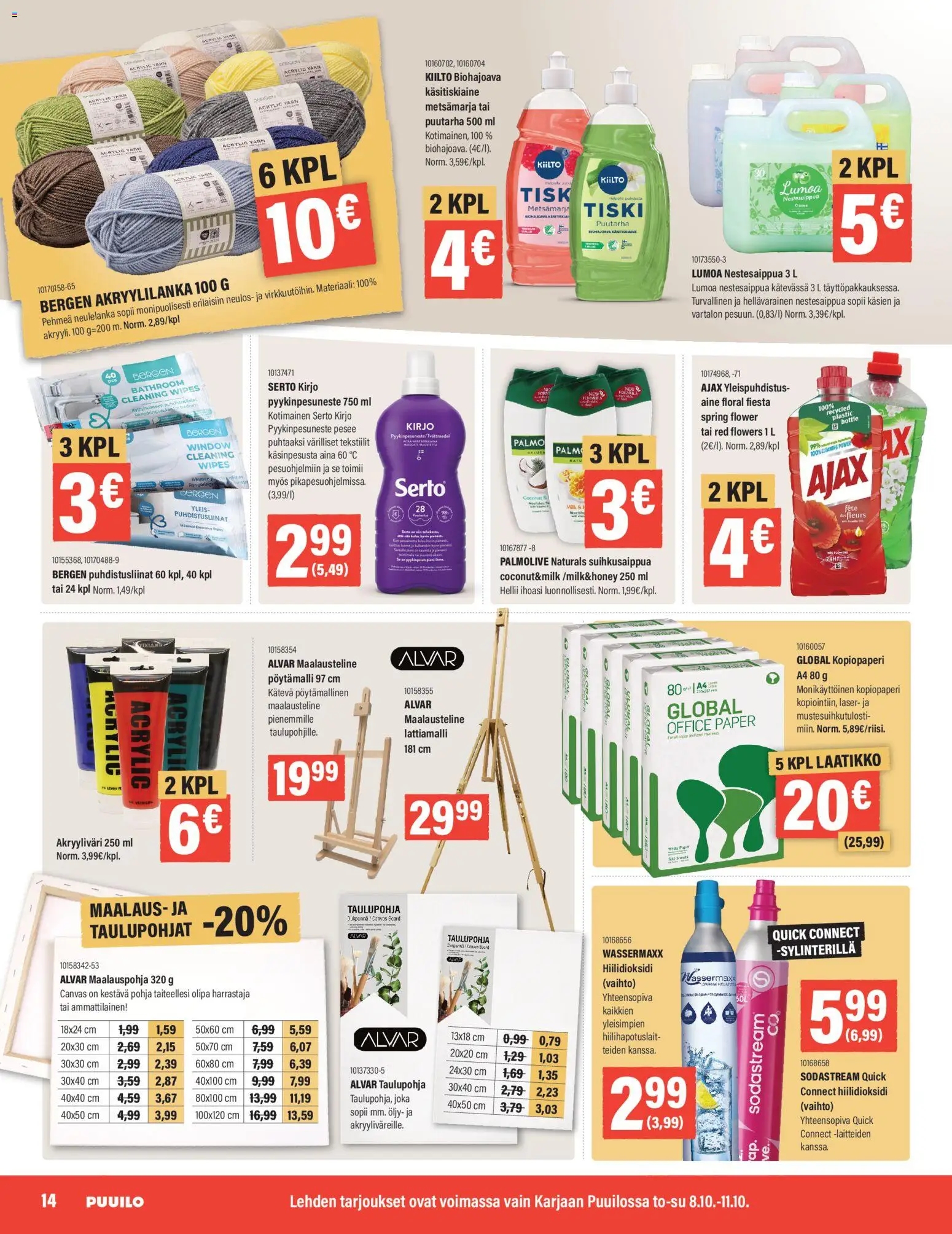 Puuilo - Puuilo - Puuilo Raasepori-Karjaa Avajaislehti digi – voimassa 08/10/2026 alkaen | Sivu: 14 | Tuotteet: Maalausteline, Puhdistusliinat, Sodastream, Öljy