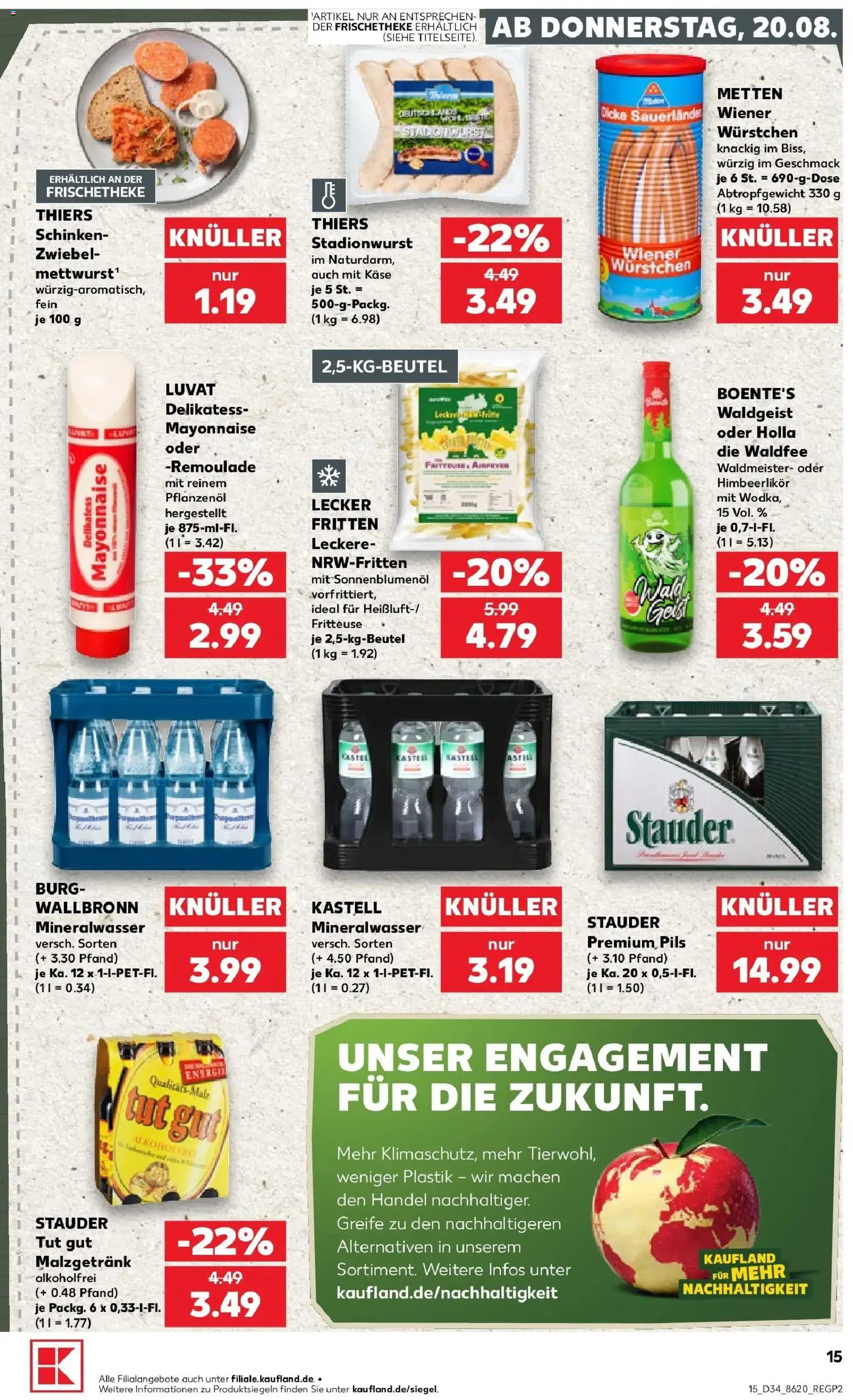 Prospekt Kaufland ab 20.08.2026 » Angebote Online zum Blättern | Seite: 15 | Produkte: Sonnenblumenol, Pils, Mineralwasser, Schinken