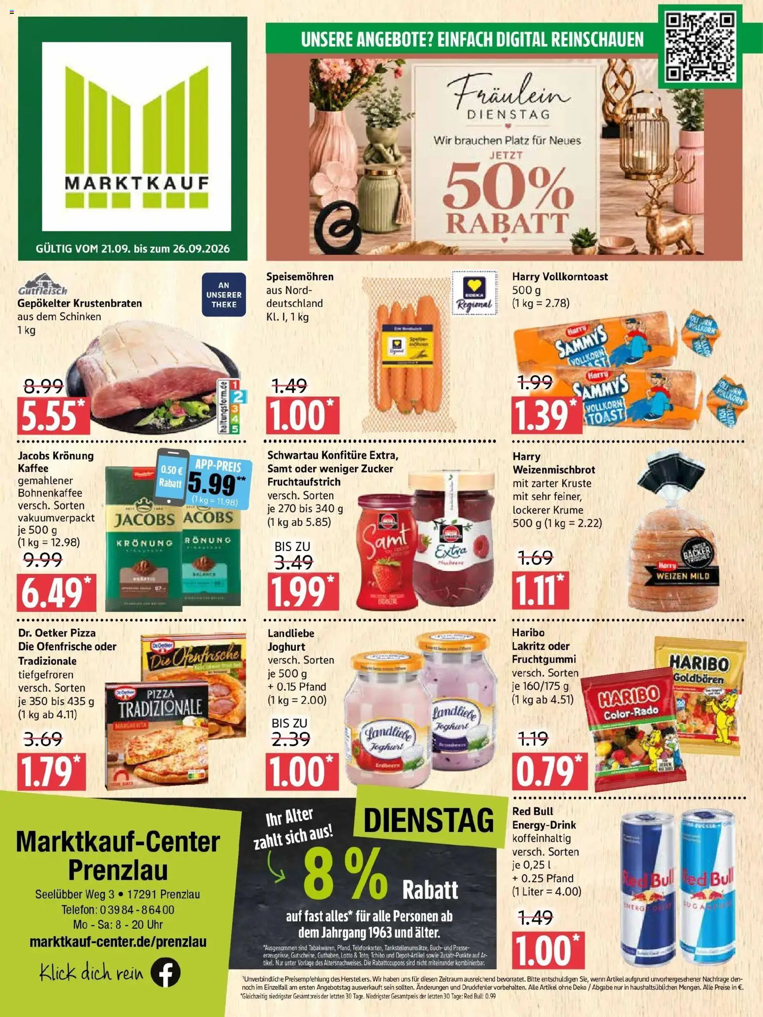 Marktkauf Prospekt Prenzlau (ab 21.09.2026) » Angebote online | Seite: 1 | Produkte: Toast, Krustenbraten, Zucker, Telefon