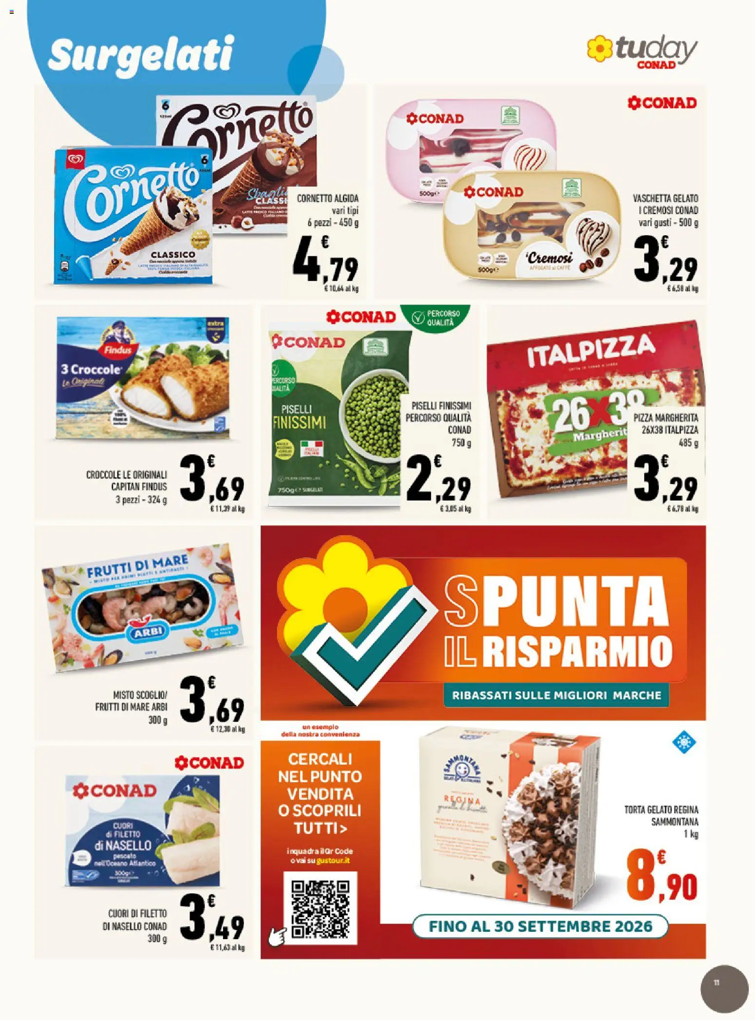 Volantino Conad del 12/08/2026 | Pagina: 11 | Prodotti: Filetto, Frutti di mare, Piselli, Torta