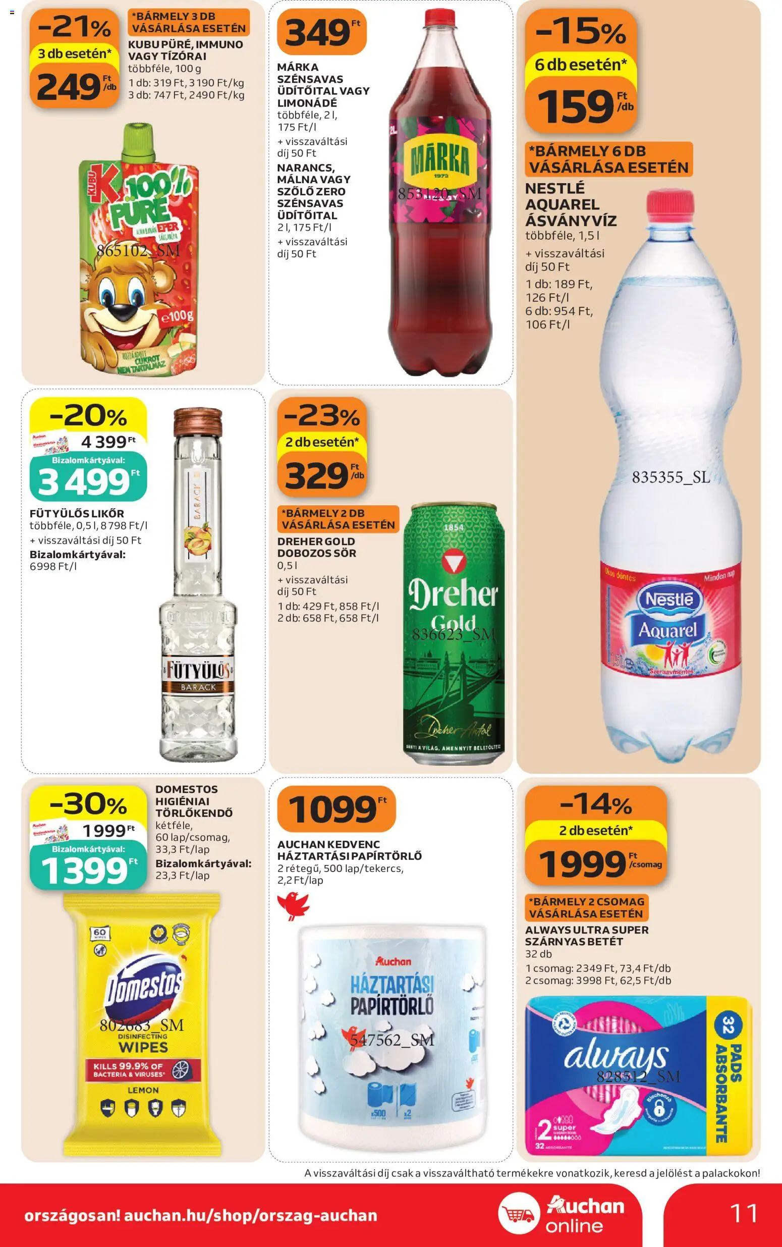 Auchan akciós ujság - amely érvényes a következő dátumtól: 2026.10.08. | Oldal: 11 | Termékek: Üdítőital, Szőlő, Betét, Papírtörlő