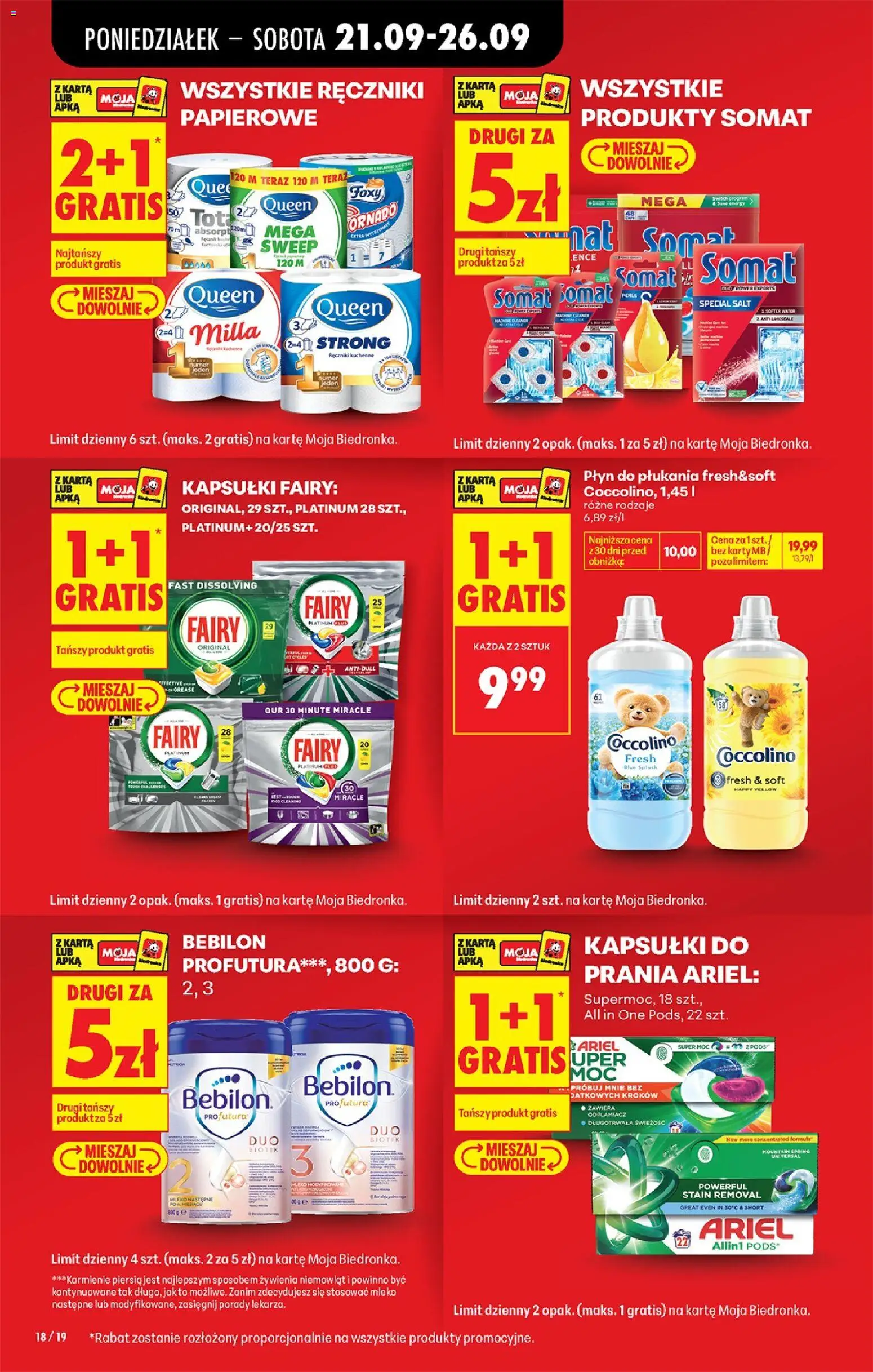 Biedronka gazetka od poniedziałku od 21.09.2026 | Strona: 20 | Produkty: Płyn do płukania, Kapsułki, Kapsułki fairy, Mleko