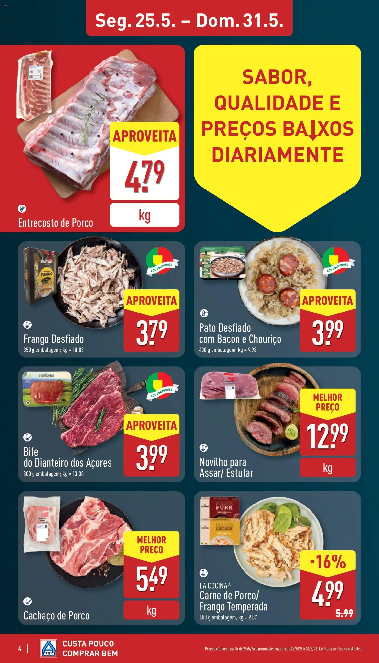 Aldi folheto │ válido de 25.05.2026 | Página: 4 | Produtos: Bacon, Frango, Chouriço, Carne