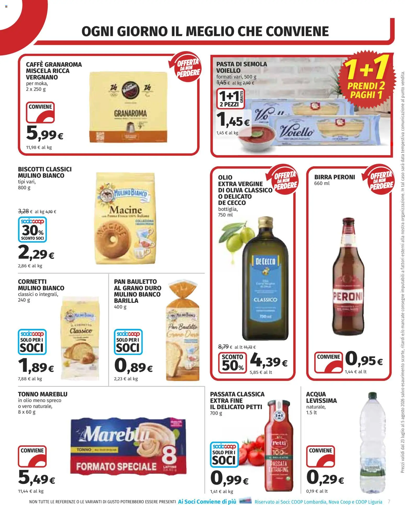 Volantino COOP del 23/07/2026 | Pagina: 7 | Prodotti: Caffè, Birra, Biscotti, Acqua