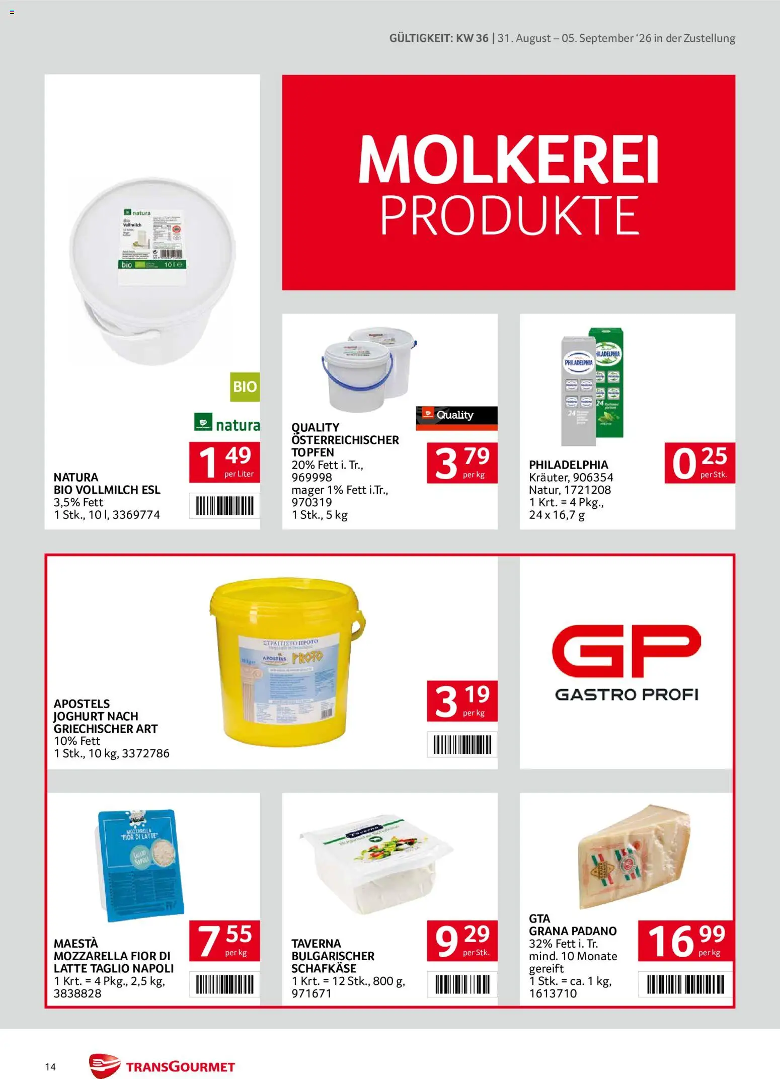 Transgourmet Zustellaktion gültig ab 31.08.2026 | Seite: 14 | Produkte: Vollmilch, Joghurt