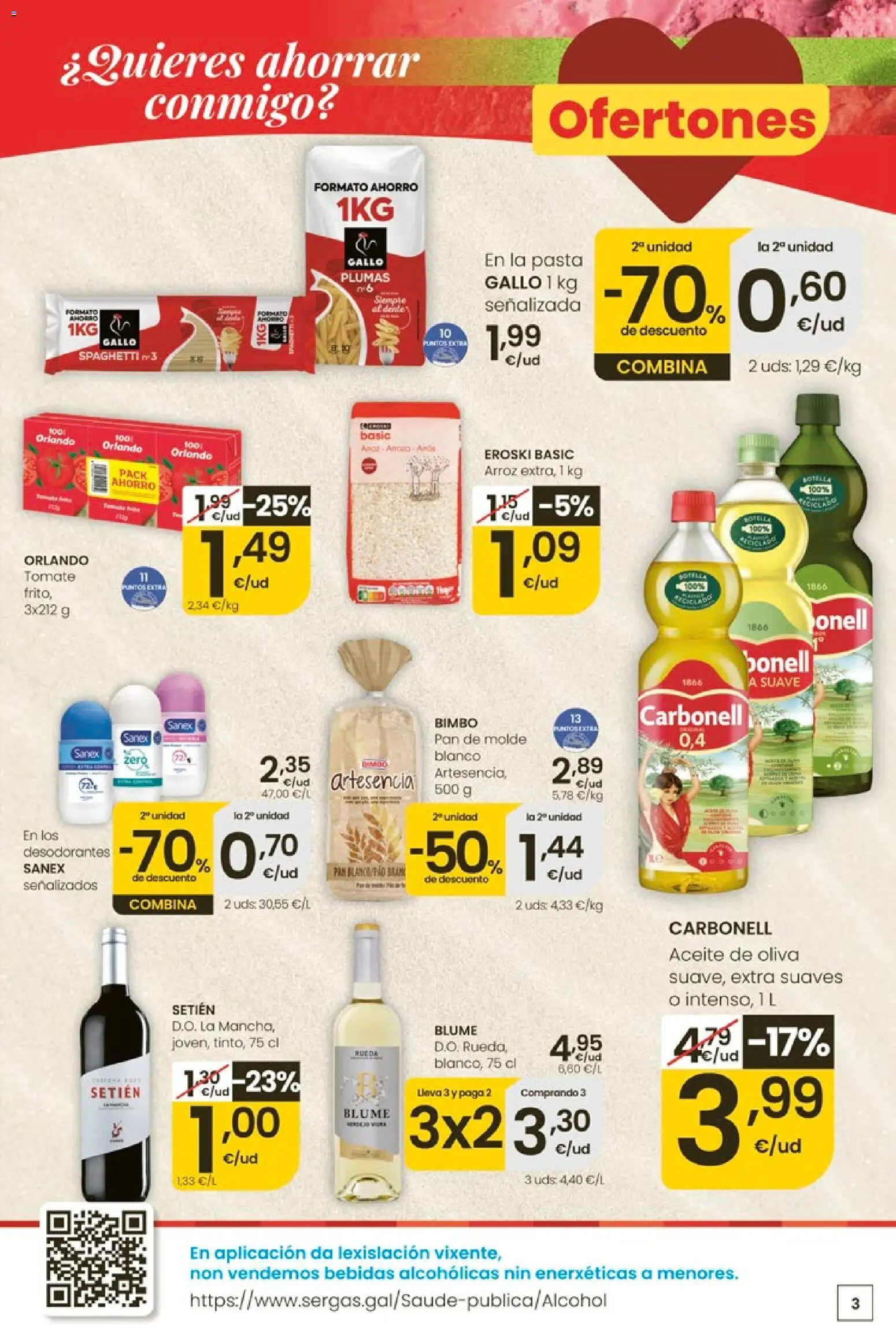 Eroski Ofertóns de verán │ válido desde el 11.06.2026 | Página: 3 | Productos: Aceite, Pasta, Aceite de oliva, Pan de molde