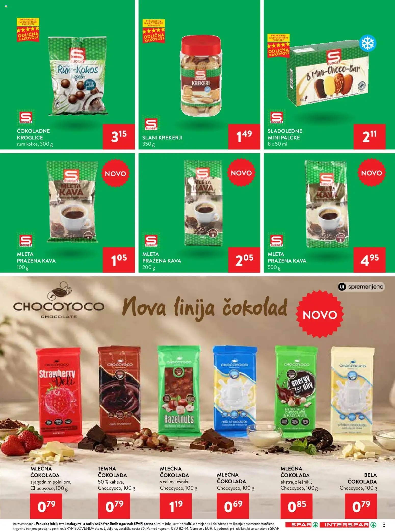 Novi Spar katalog ponudbe – veljaven od 19.08.2026 | Stran: 3 | Izdelki: Slani krekerji, Kava, Cokolada