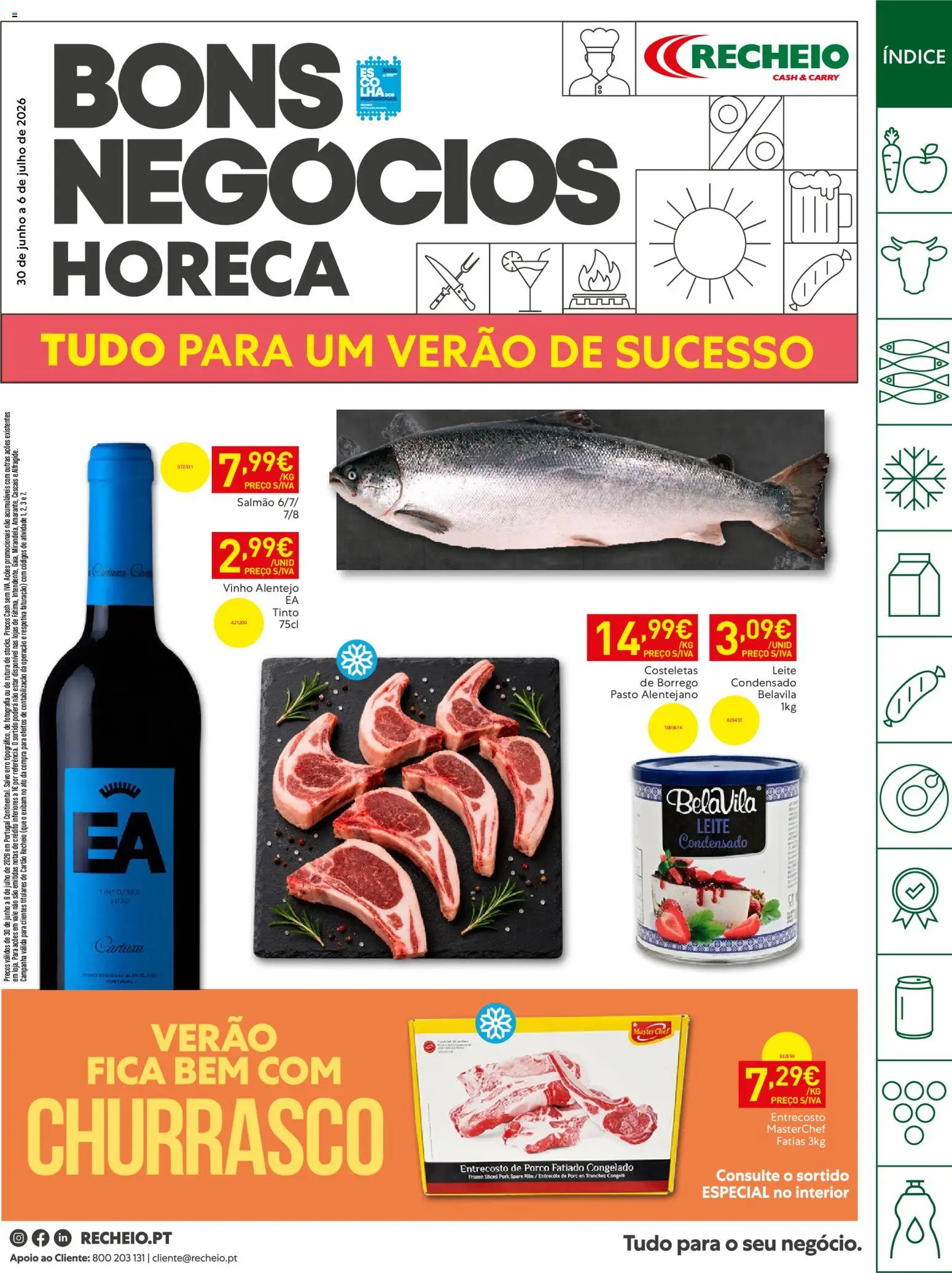 Recheio Horeca │ válido de 30/06/2026 | Página: 1 | Produtos: Leite condensado, Salmão, Leite, Vinho