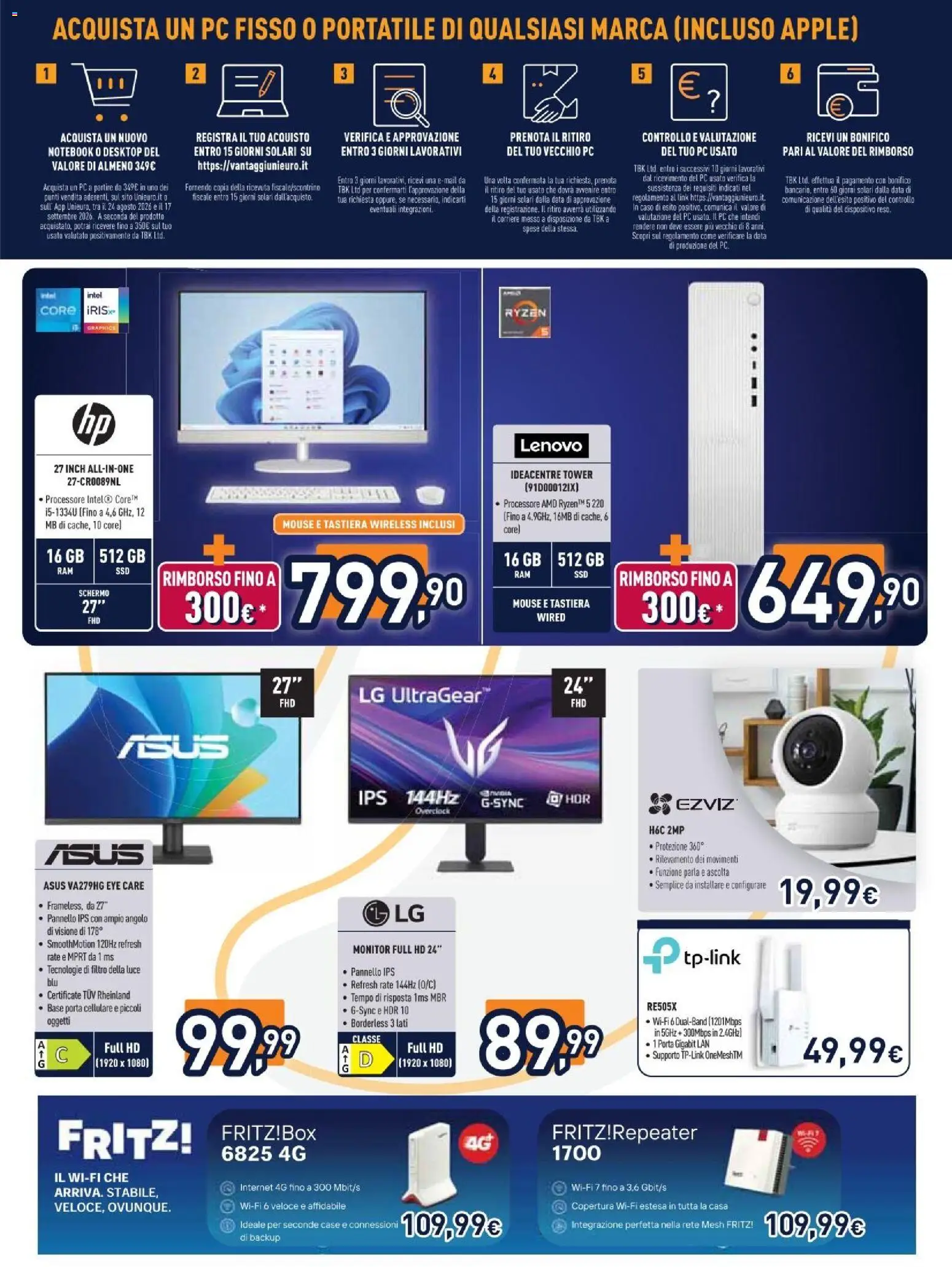 Volantino Unieuro del 07/09/2026 | Pagina: 14 | Prodotti: Monitor, PC, Mouse, Tastiera