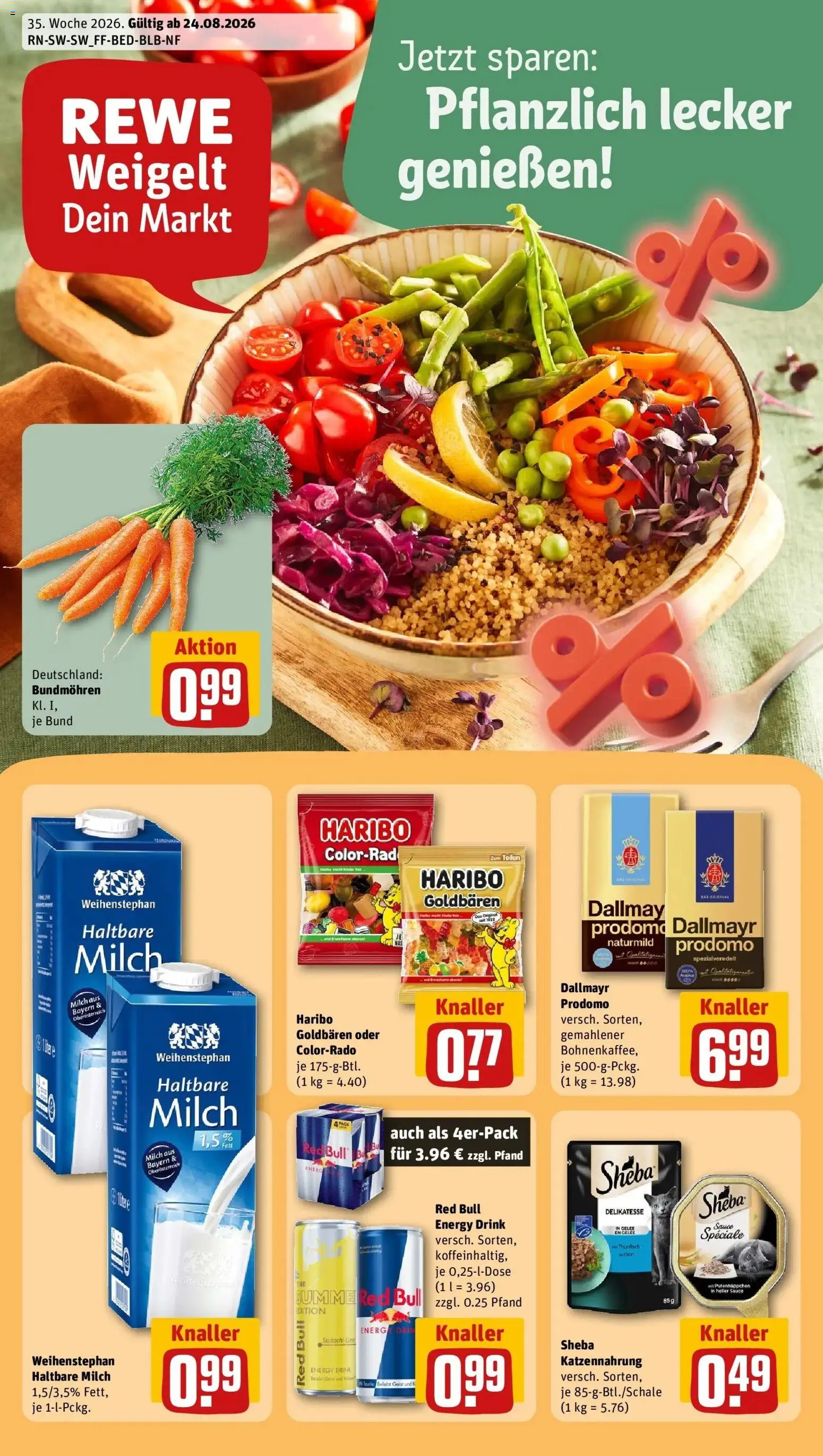 REWE Prospekt ab 24.08.2026 zum Blättern » Angebote | Seite: 1 | Produkte: Haribo, Milch, Thunfisch, Haltbare milch