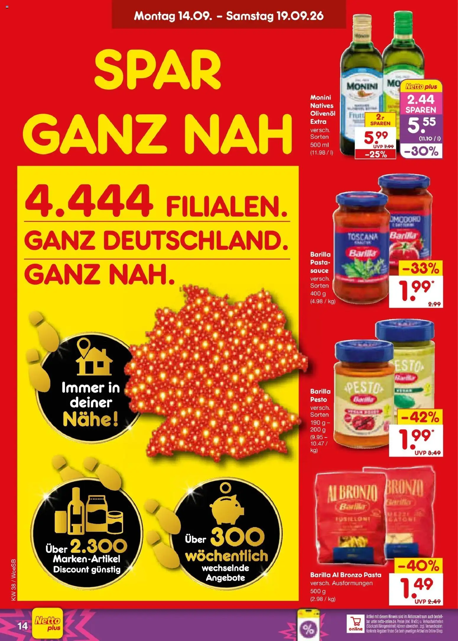 Netto Marken-Discount Prospekt Gemmingen – gültig ab 14.09.2026 | Seite: 20 | Produkte: Barilla, Barilla pesto, Olivenol, Pasta
