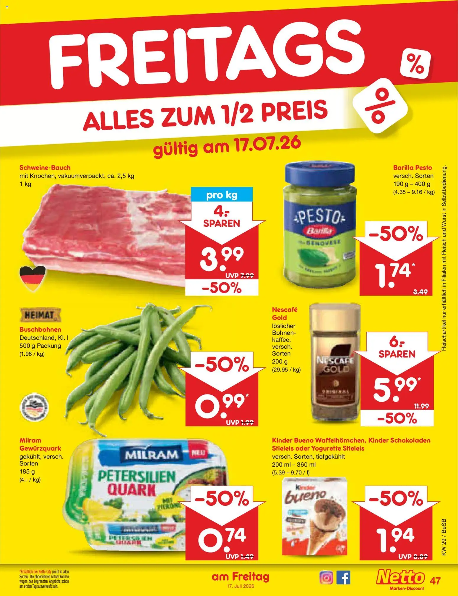 Netto Marken-Discount Prospekt – gültig ab 13.07.2026 | Seite: 69 | Produkte: Nescafe, Barilla pesto, Kinder bueno, Milram
