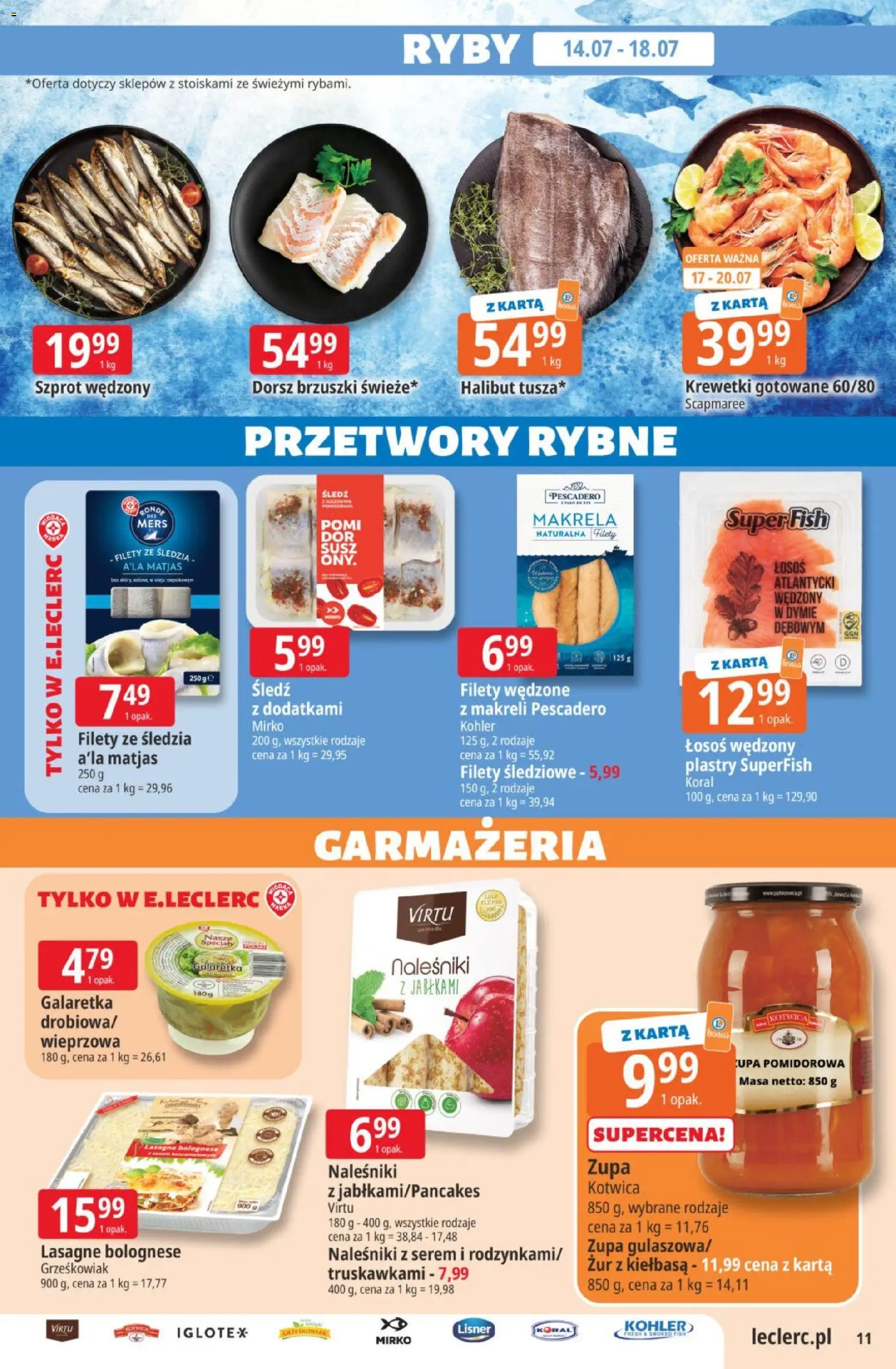 E.Leclerc gazetka od 14.07.2026 | Strona: 11 | Produkty: Karta, Dorsz, Łosoś, Naleśniki