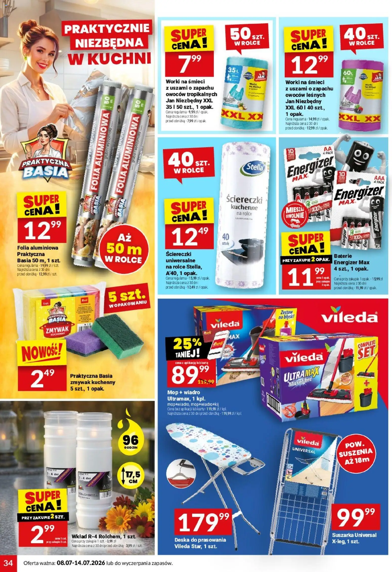 Twój Market gazetka od 08.07.2026 | Strona: 34 | Produkty: Karta, Suszarka, Baterie, Deska do prasowania