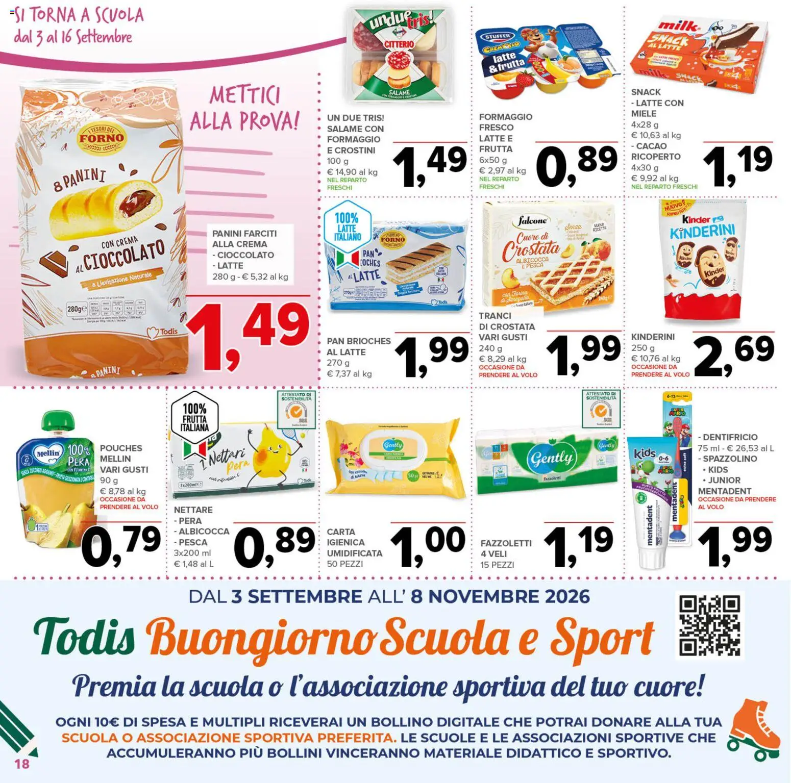 Volantino Todis del 03/09/2026 | Pagina: 18 | Prodotti: Crema, Cioccolato, Pesca, Crostini