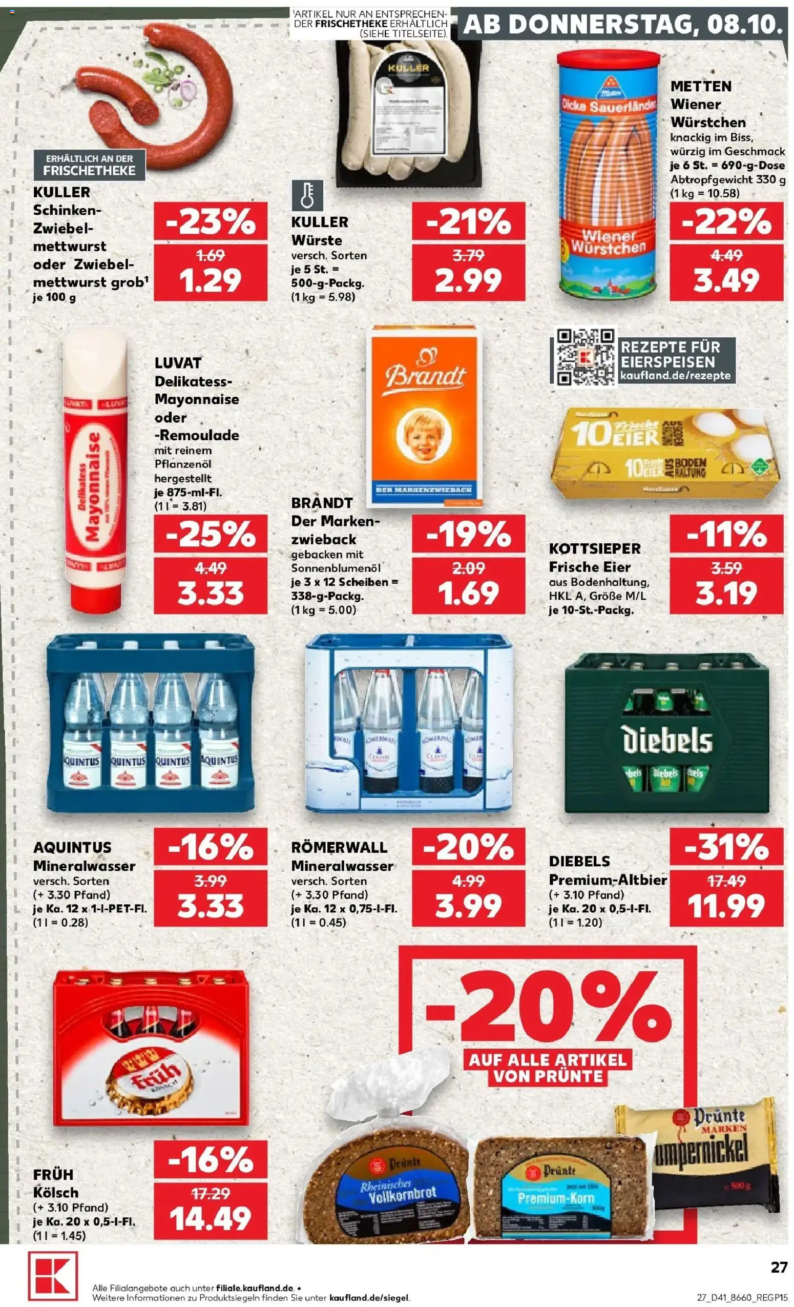 Kaufland Prospekt Neuss – gültig ab 08.10.2026 | Seite: 27 | Produkte: Wiener wurstchen, Mineralwasser, Diebels, Schinken